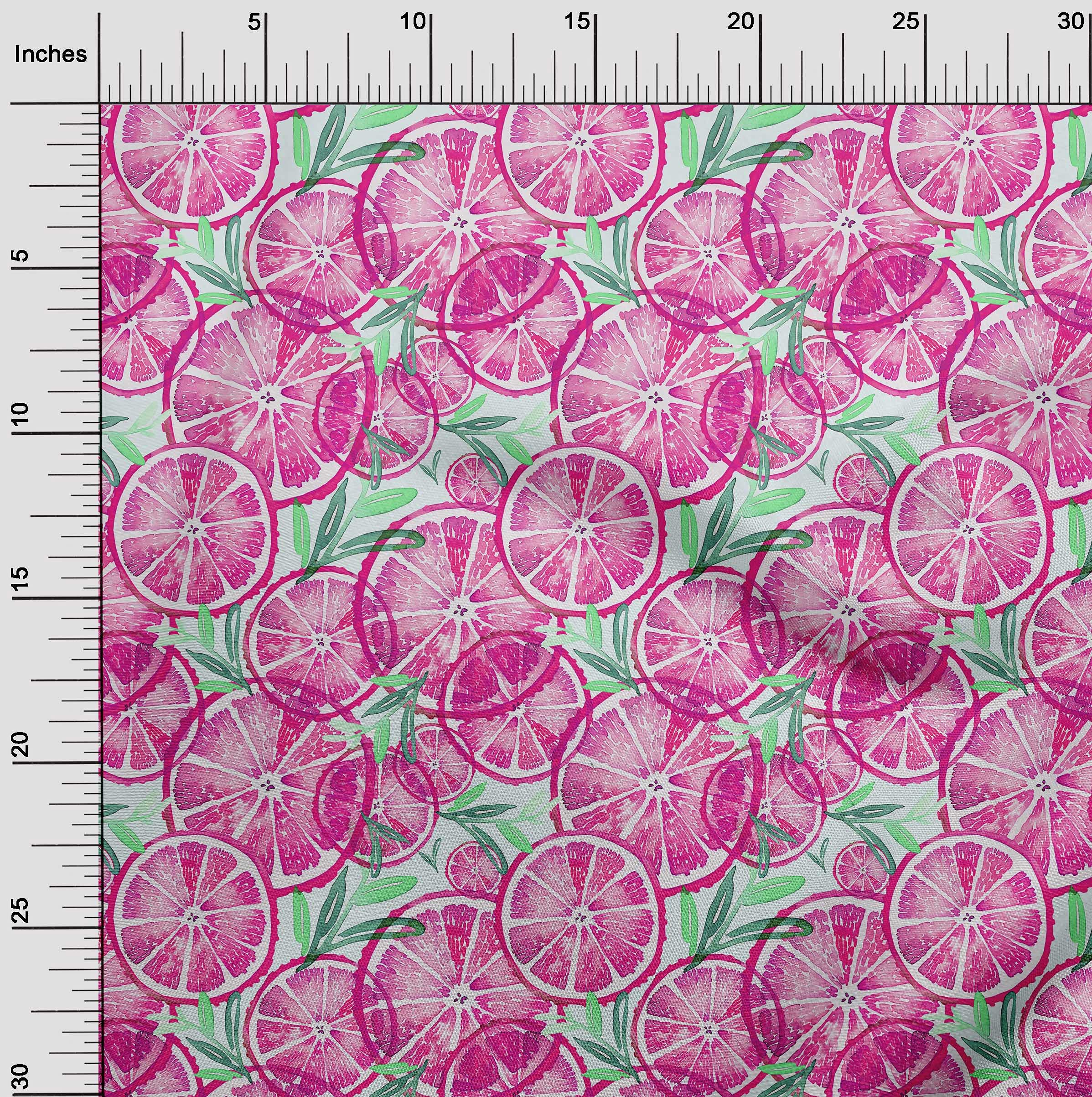 oneOone Cotton Poplin Fuchsia Pink Fabric with Leaves & Lemon Print - 42 Inch Wide Dress Material by The Yard | Perfect for Summer Dresses, Skirts & DIY Fashion Projects
