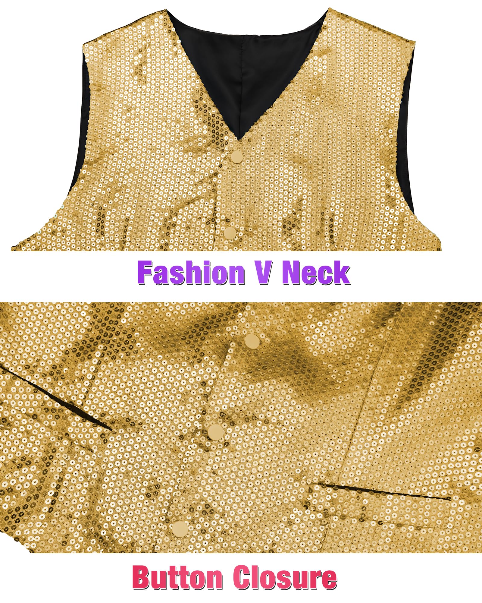 Beotyshow Men's Sequin Vest - Elegant Dress Suit Waistcoat with Pockets for Prom, Party & Tuxedo | Perfect for Weddings, Nightclubs & Formal Events