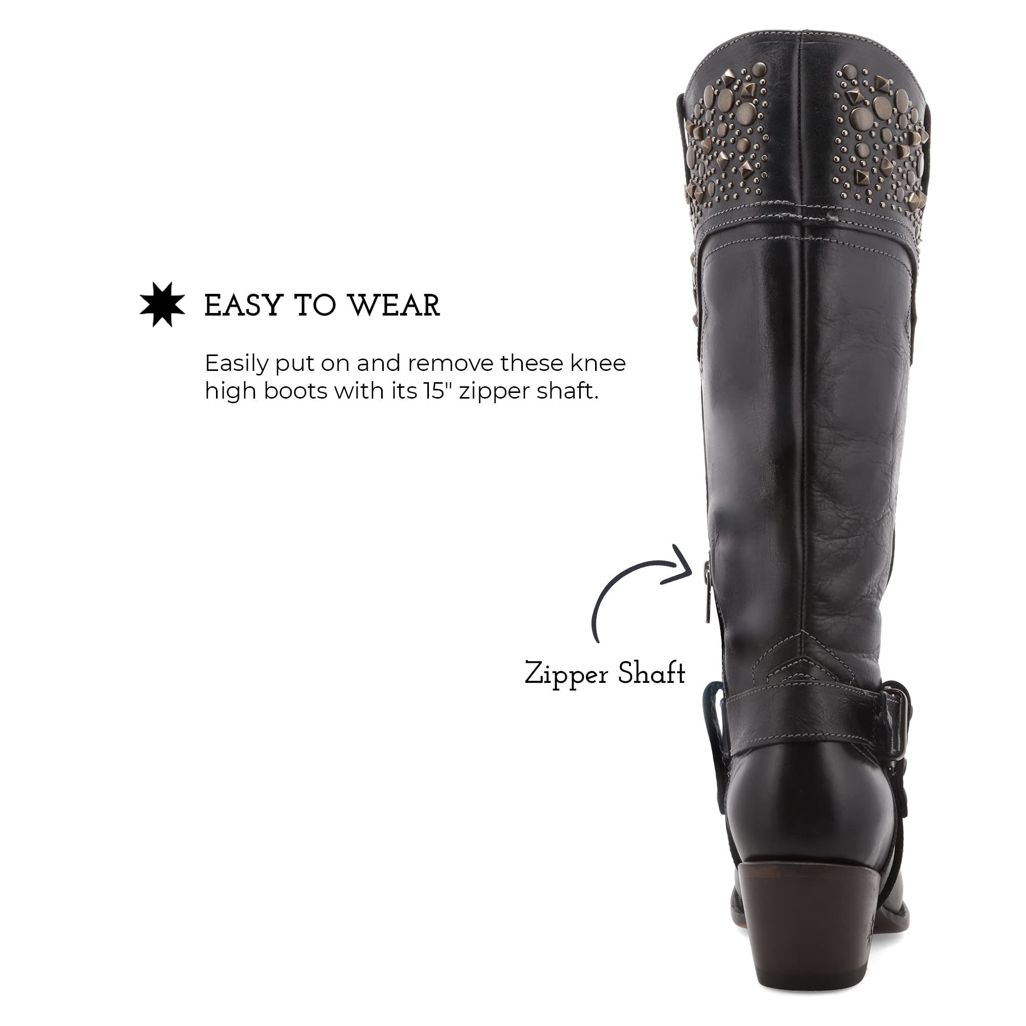 Black Star Women's Levelland Western Knee High Boots - 15” Full-Grain Leather Vamp & Shaft, CellSole® Cushioned Footbeds, Leather Lined Interior | Perfect for Country Dancing, Rodeos & Western Fashion