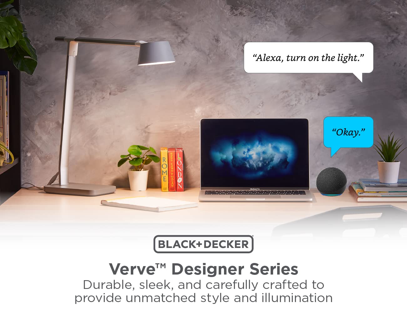 BLACK+DECKER Verve Designer Smart Desk Lamp with Alexa, Auto-Circadian Mode, 16M RGB Colors & Qi Wireless Charger - Perfect for Home Office, Gaming Setup and Nightstand Lighting