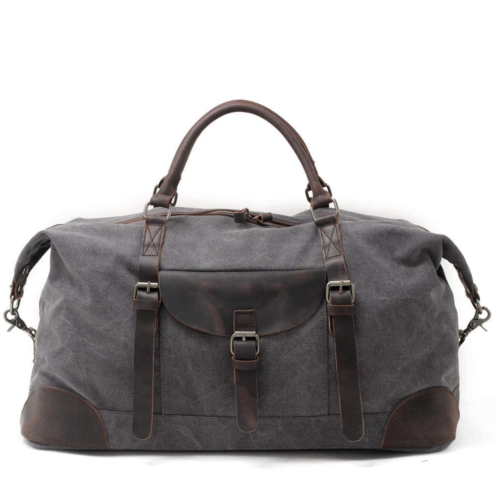Women's Canvas Duffle Bag - Lightweight Travel Gym Bag for Women, Grey/Brown/Black, Perfect for Workout, Yoga, Beach & Weekend Getaways