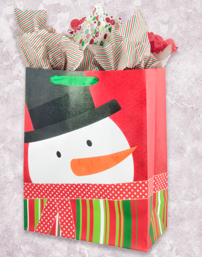 Bundled Up Frosty (Jumbo) Gift Bags - Large Holiday Party Favor Bags for Christmas, Birthday, Baby Shower & Special Events
