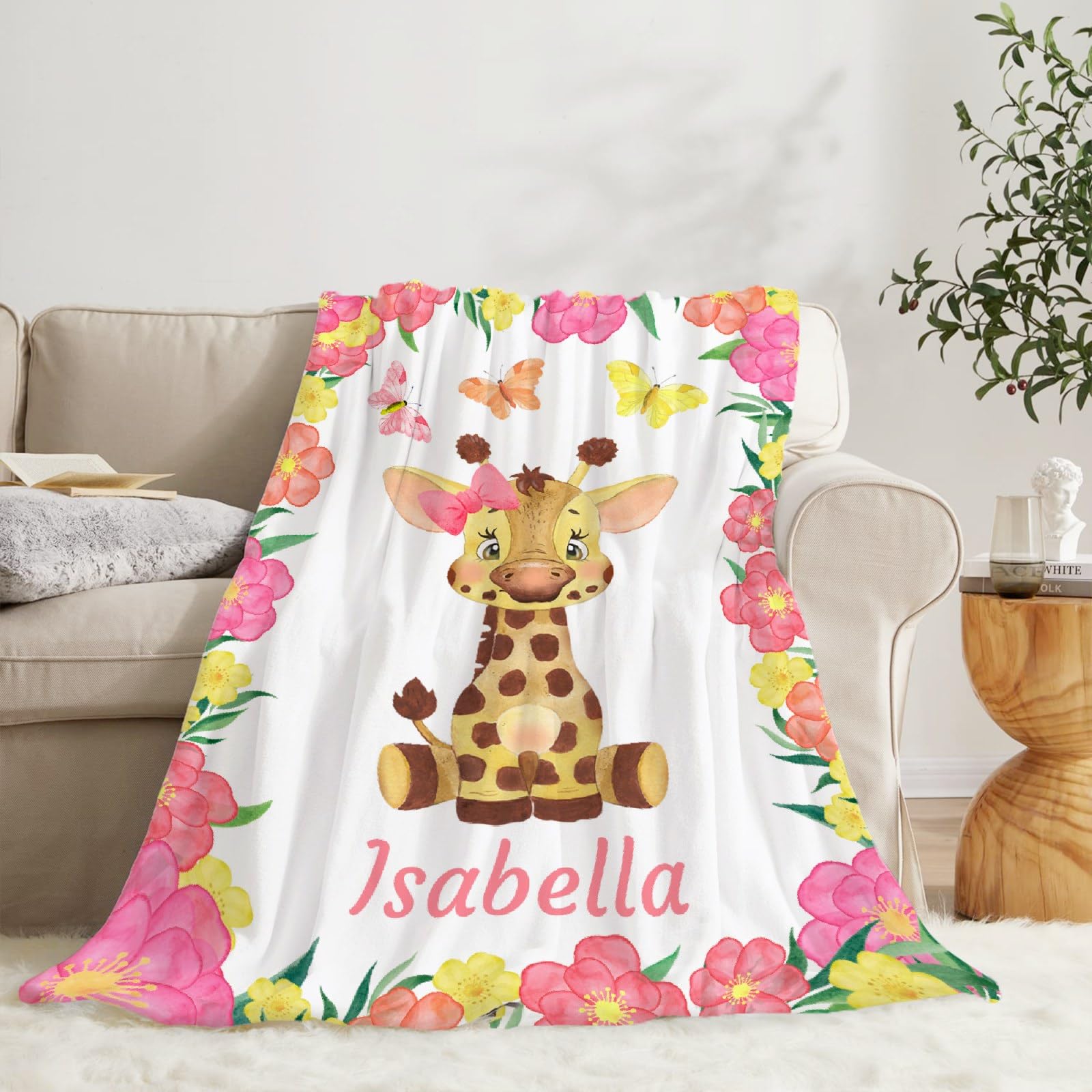Personalized Baby Blankets for Girls & Boys - Custom Name Baby Blanket Gift Set | Soft Cozy Fleece Throw Blanket with Cute Deer Design | XL Newborn Bed Quilt for Nursery, Stroller & Family Cuddles