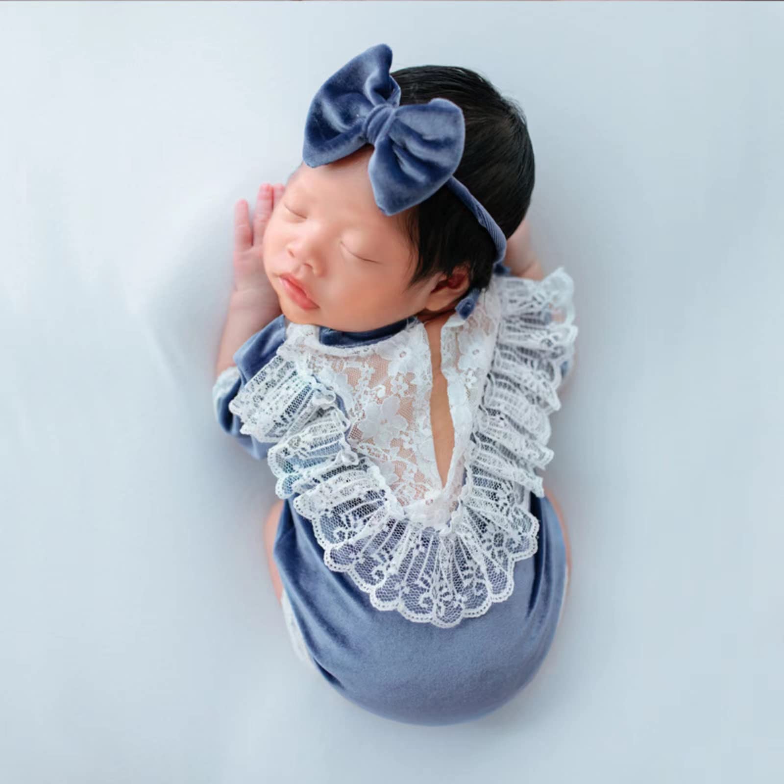 Newborn Baby Girl Lace Romper Outfit with Headband - Princess Costume for Newborn Photography Props & Infant Photo Shoots - Perfect for Baby Showers, Christenings, and First Birthday Parties