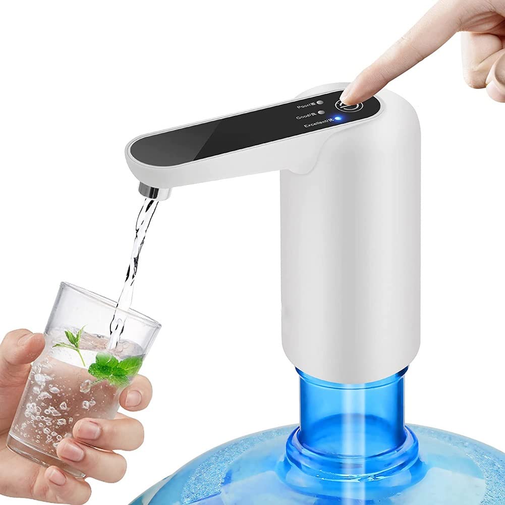 UPOL Portable USB Rechargeable Water Pump for 5 Gallon Bottles - Quiet Electric Water Dispenser with Water Quality Tester - Perfect for Home Kitchen, Office, Camping & Outdoor Activities (White)