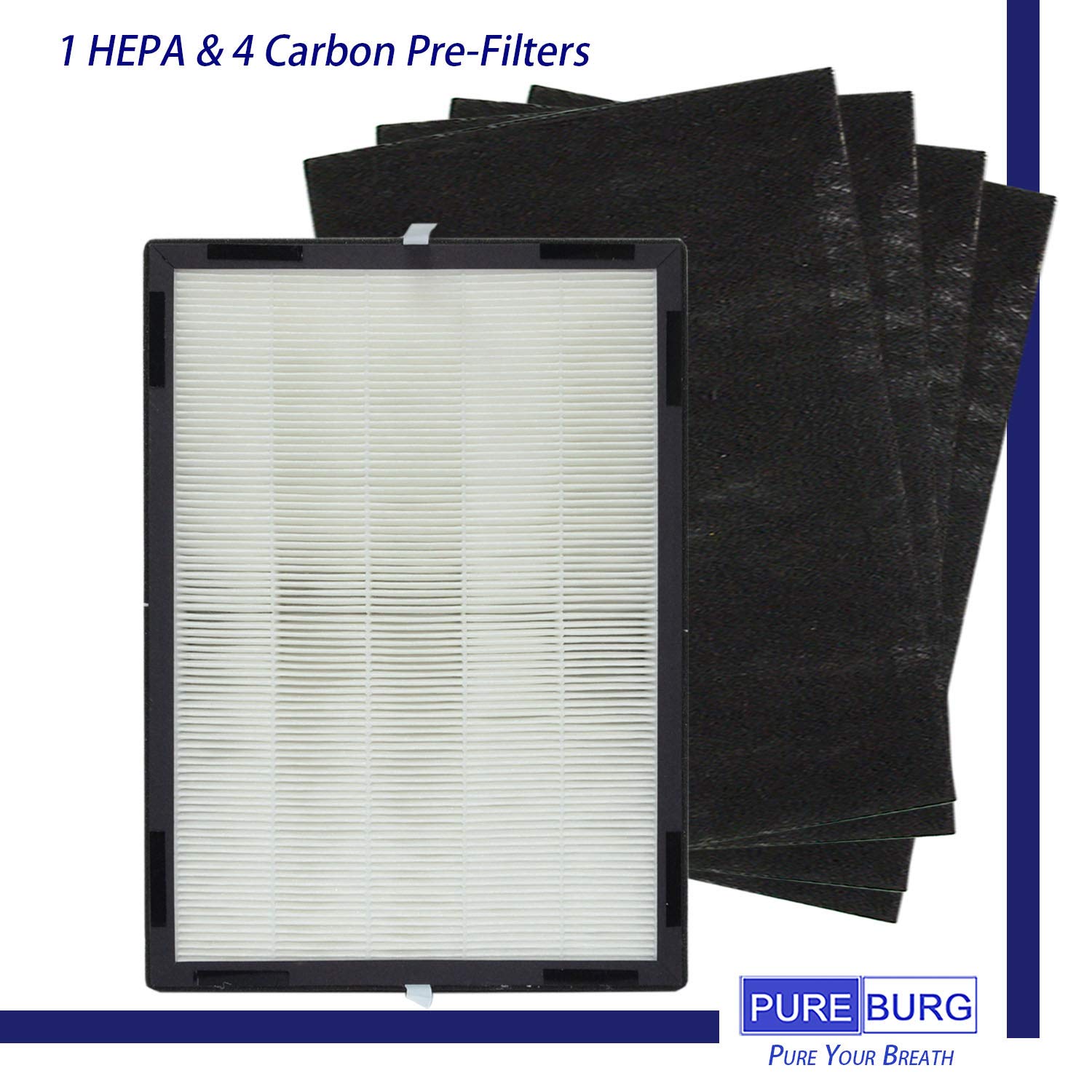 PUREBURG Replacement Filter Set Compatible with Hunter HP700 Medium Console Air Purifier - H13 True HEPA Filter & 4 Activated Carbon Pre-Filters for Dust, Pollen, Pet Dander, Smoke, VOCs - Perfect for Home, Office, and Bedroom Air Purification