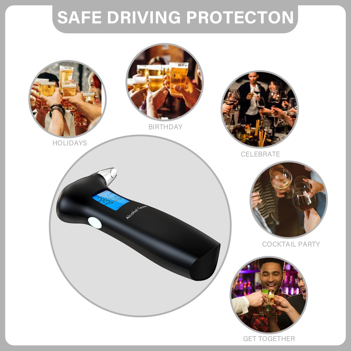 Portable Alcohol Breathalyzer Tester with LCD Display & Reusable Mouthpieces - Personal & Professional Use - Accurate BAC Detection for Home, Office, Parties & Road Safety - Black