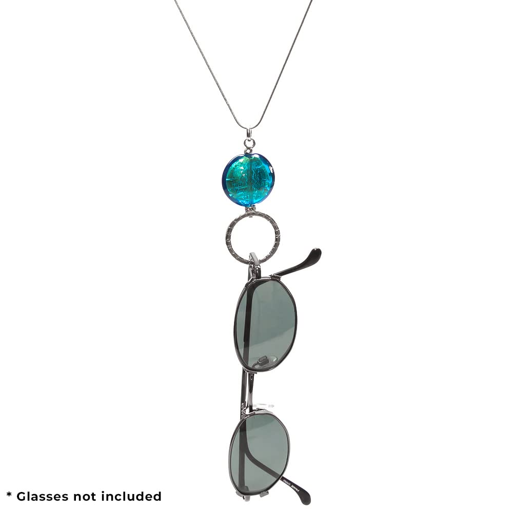 Calabria Skissa Eyeglass Necklace for Women - Stylish Eyeglass Chain & Sunglass Holder with Murano Glass Disc - Perfect for Reading Glasses, Fashion Accessories, and Everyday Use