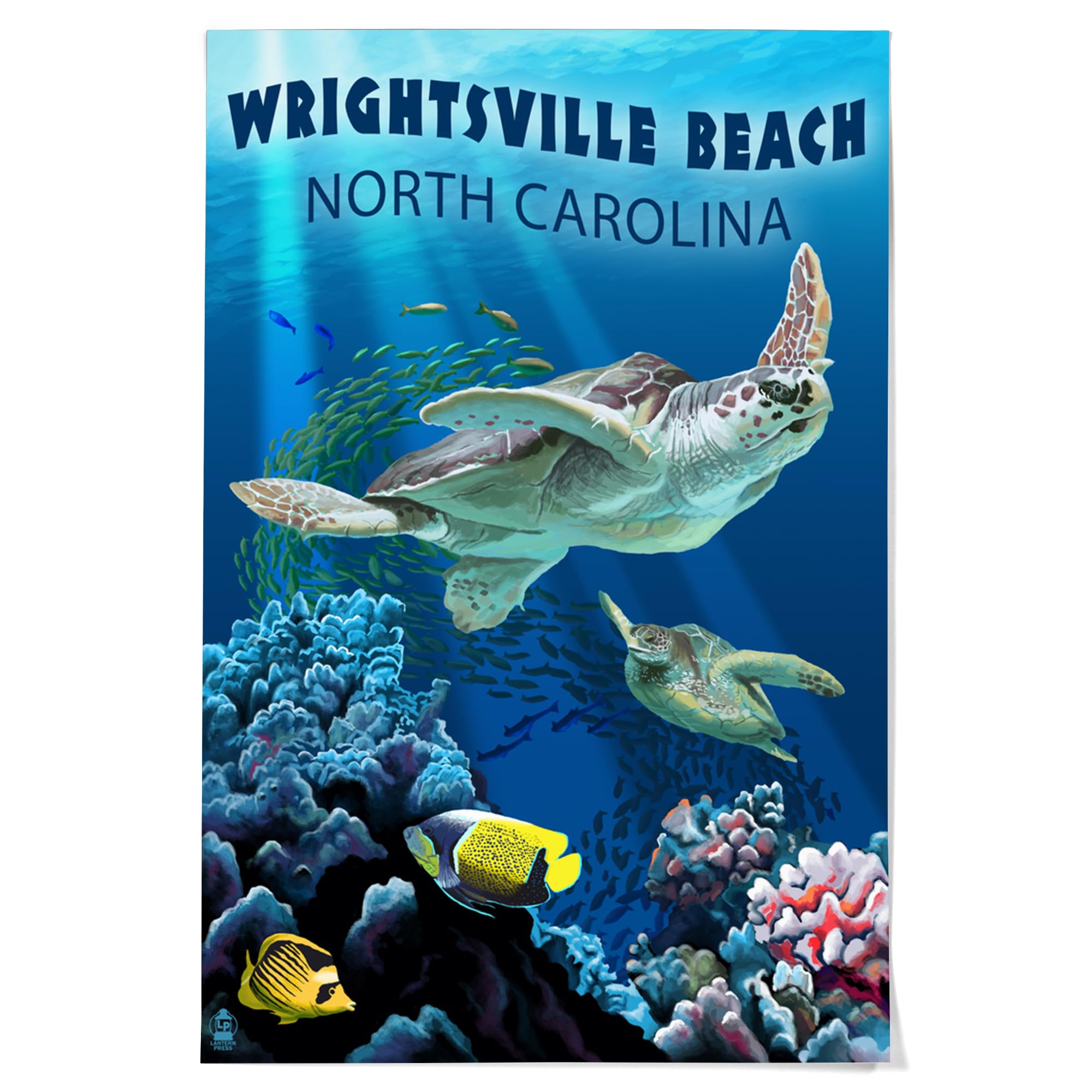 Lantern Press 36x54 Inch Giclee Art Print - Wrightsville Beach North Carolina Coastal Wall Decor with Sea Turtles | Perfect for Beach House, Living Room & Office Decor