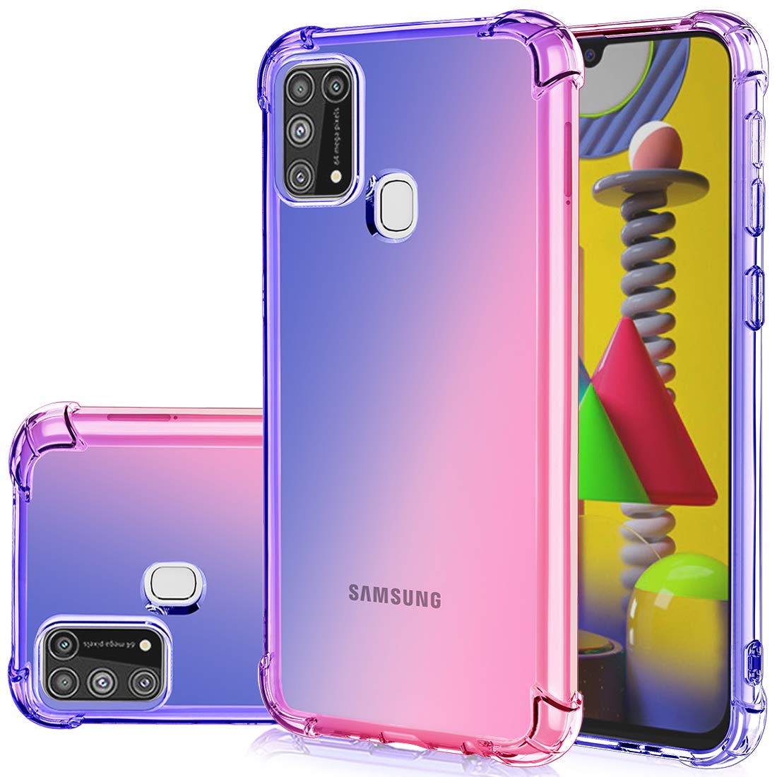 Samsung Galaxy M31 Case - Cute Gradient Slim Clear TPU Phone Cover with Anti-Scratch & Shockproof Protection (Blue/Pink) - Perfect for Everyday Use, Travel & Outdoor Activities
