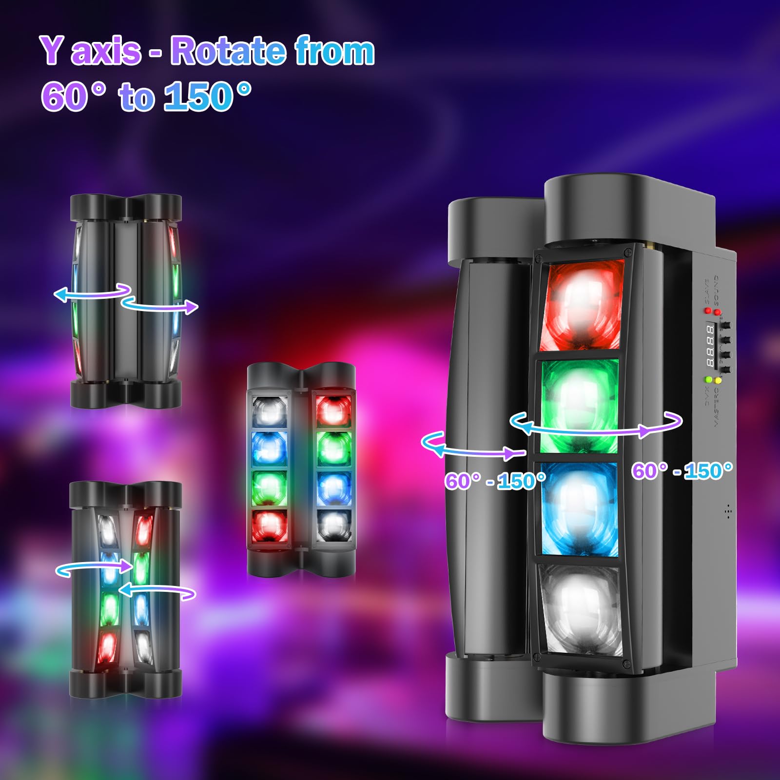 BETOPPER 8x3W RGBW LED Moving Head DJ Lights - Sound Activated & DMX-512 Control for Stage Lighting (2 Pack) | Perfect for Parties, Weddings, Clubs, Carnivals, Pubs and Disco Events