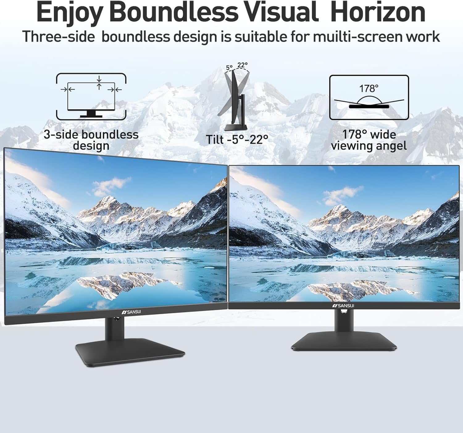 SANSUI 24 Inch IPS FHD 1080P 75Hz Computer Monitor with Built-in Speakers, HDMI/VGA/DP Ports, Eye Care & Ergonomic Tilt - HDR10 ES-24x5A Display for Home Office, Gaming & Multimedia