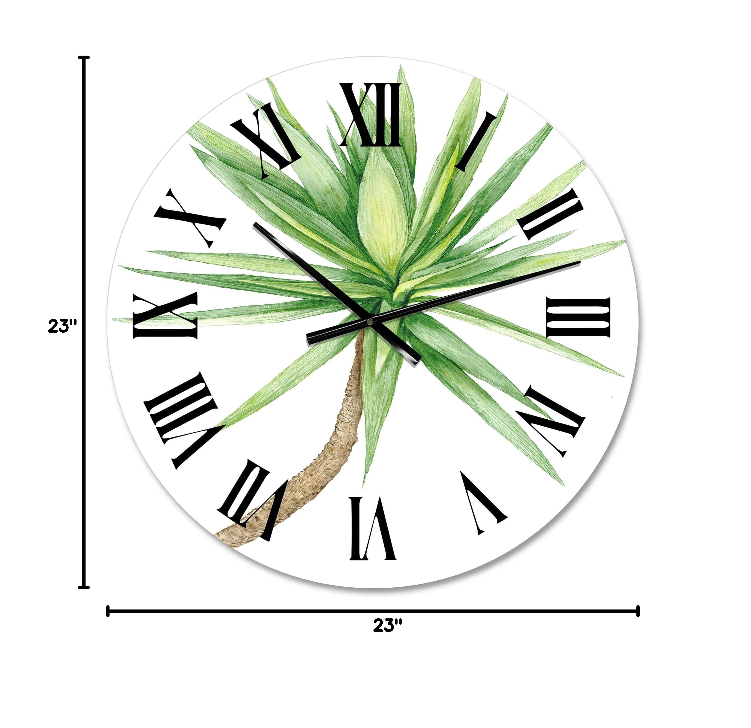 DesignQ Traditional Wall Clock 'Detail of Yucca Tree' - Large Floral Botanical Wall Clock for Living Room, Bedroom, Office Decor - Perfect for Home, Office & Gift Giving