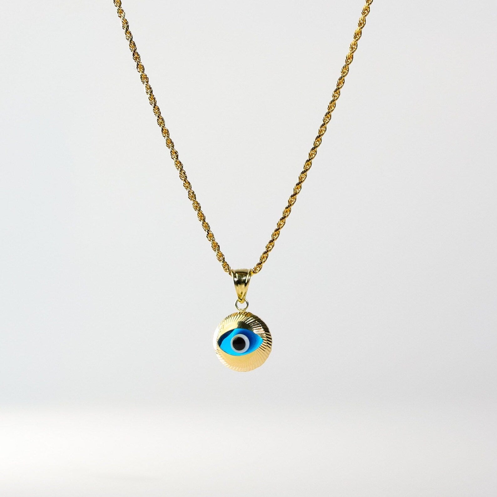 14K Gold Dainty Round Blue Evil Eye Pendant Necklace for Women - Protection Jewelry Gift for Birthday, Travel & Good Luck Charm