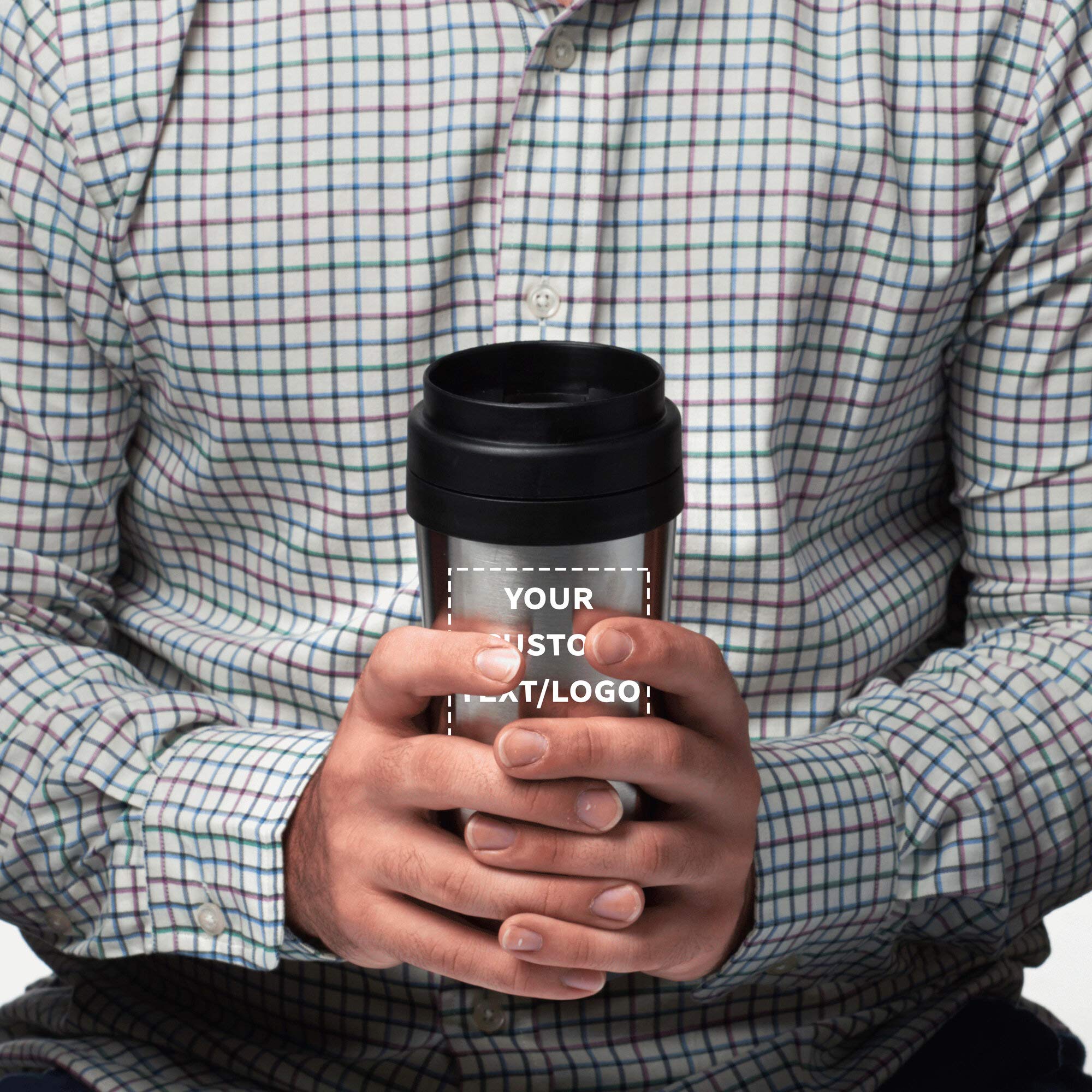 Custom Insulated Stainless Steel Travel Mugs 16 oz (Set of 10) - Personalized Bulk Coffee Cups for Hot & Cold Beverages - BPA-Free Vacuum Insulated Tumbler for Iced Coffee, Tea, Soda - Perfect for Office, Camping, Travel & Gifts