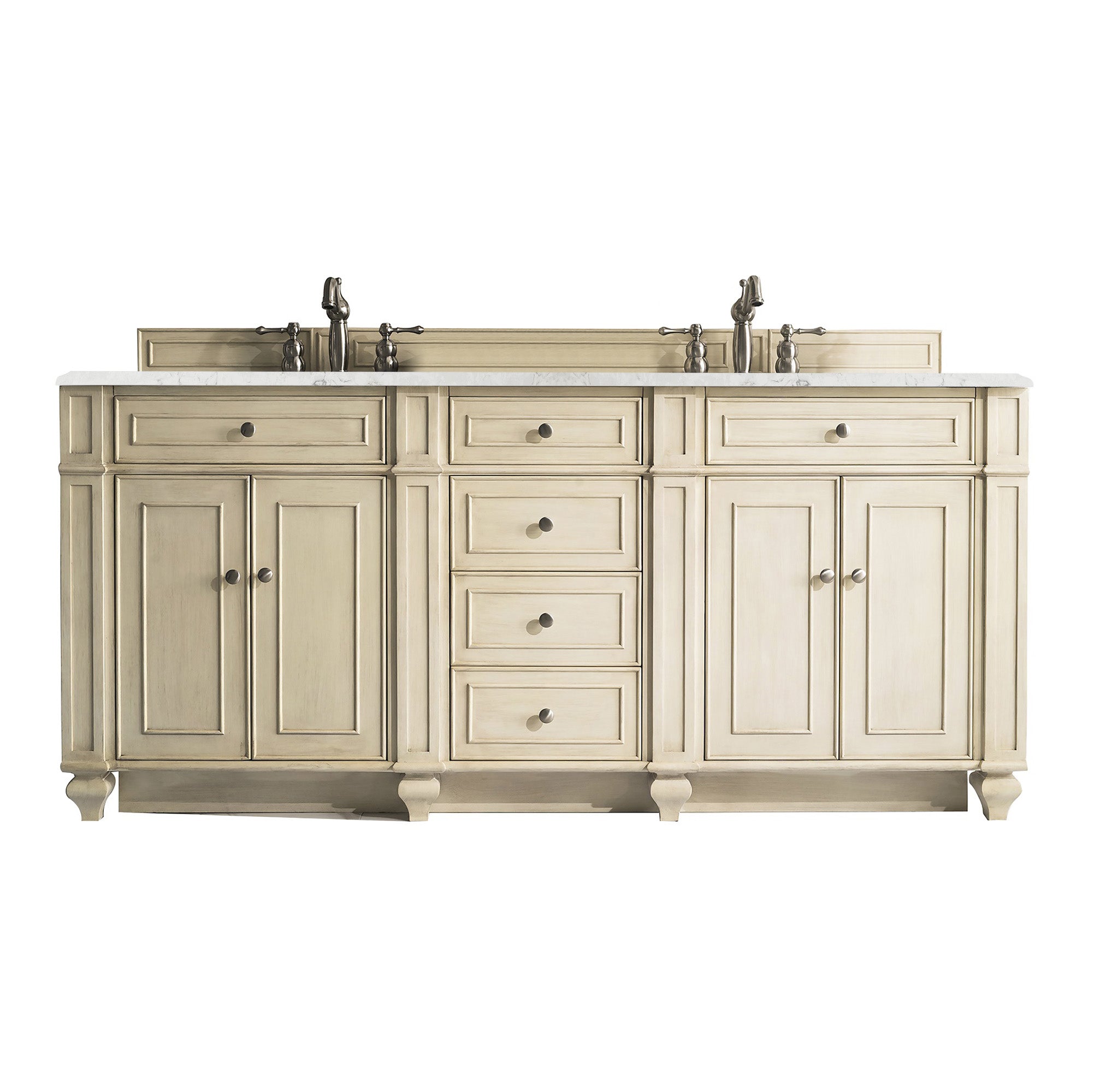 Bristol 72 Inch Double Bathroom Vanity with 3CM Eternal Jasmine Pearl Quartz Top - Vintage Vanilla Finish for Modern & Farmhouse Bathrooms | Perfect for Master Bath, Guest Bath & Home Renovation