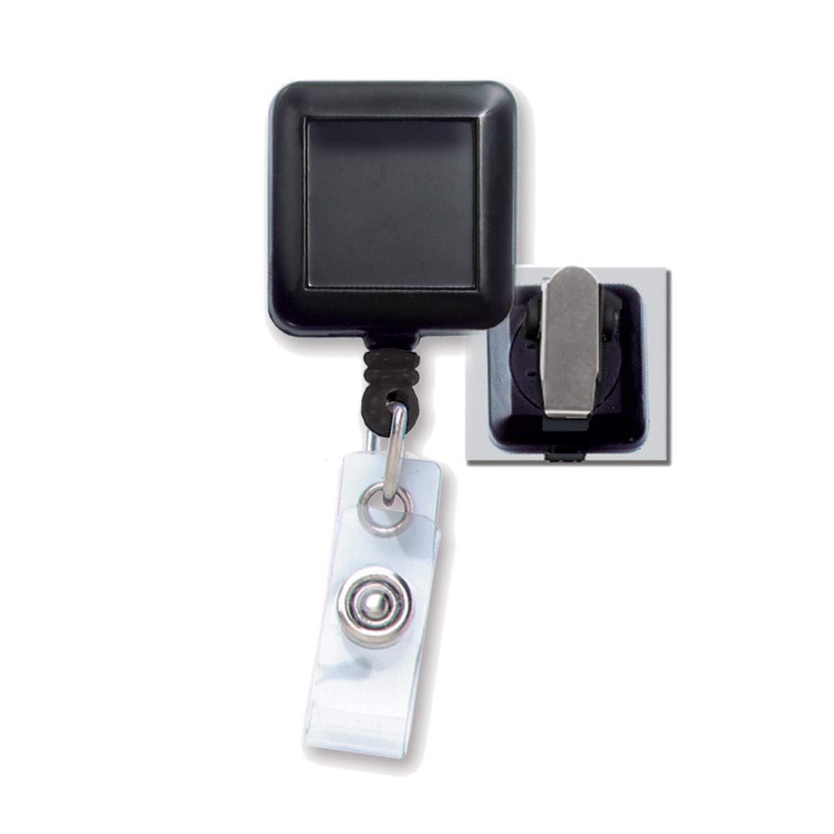 100 Pack Heavy Duty Retractable Badge Reels - Square ID Card Holder with Non-Swivel Pinch Clip & Clear Vinyl Strap - Durable Nylon Cord for Access Cards, Keys, Lanyards - Perfect for Office, Hospital, Security, Conventions (Black)
