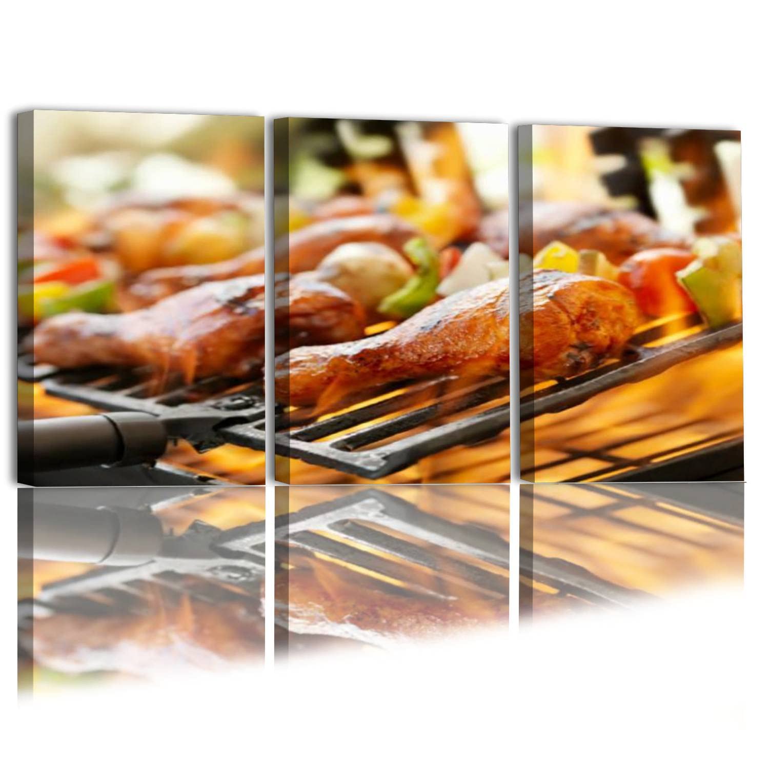 3-Piece BBQ Chicken Canvas Wall Art - Modern Gallery Wrapped Paintings for Living Room & Bedroom Decor - Ready to Hang 20x32 Inch Triptych - Perfect for Kitchen, Dining Area & Home Office