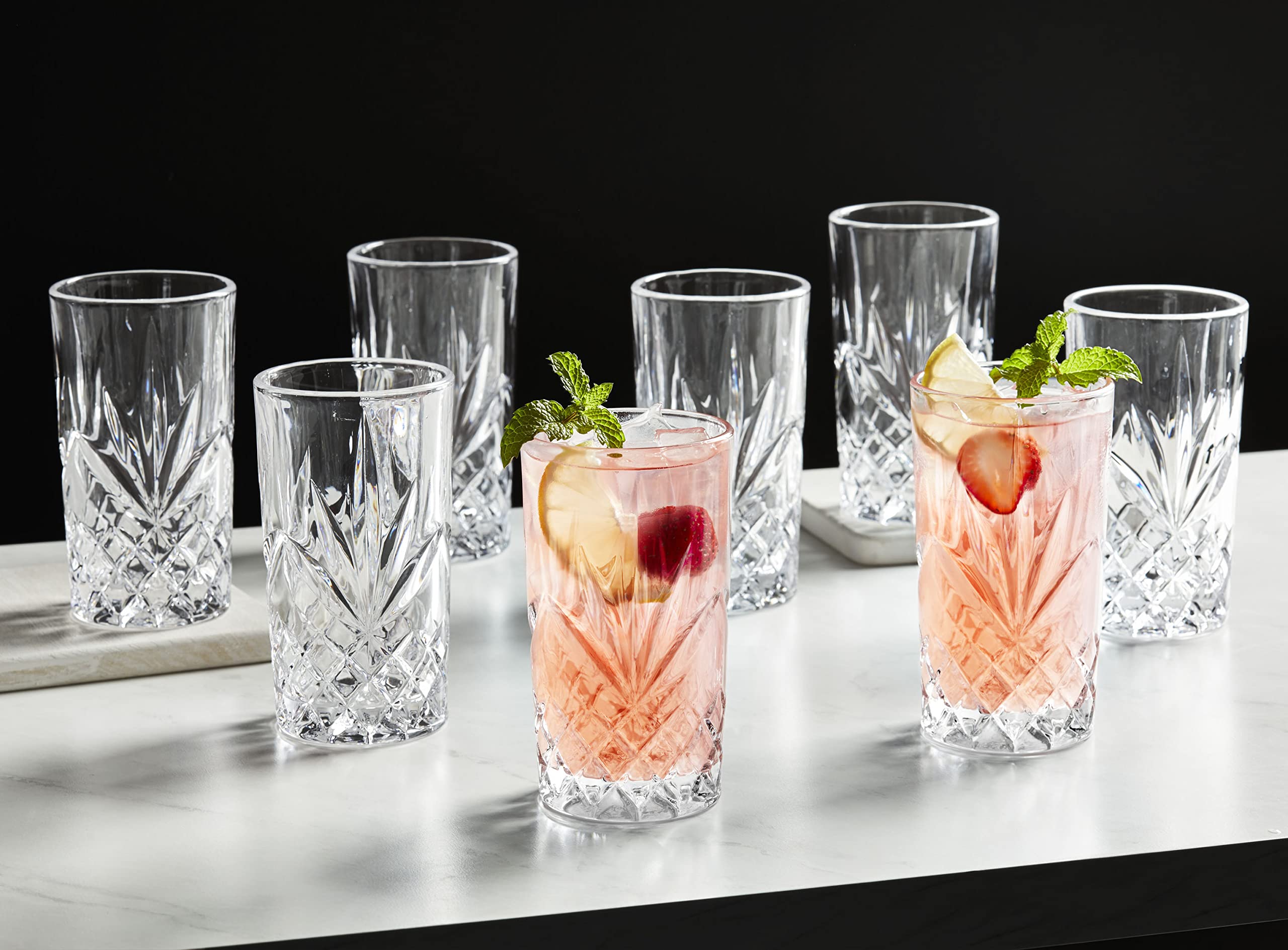 Godinger Highball Glasses Set of 4 - 14oz Tall Drinking Glasses for Water, Juice, Cocktails, Beer & Wine - Durable Crystal Clear Glassware for Home Bar, Parties & Everyday Use