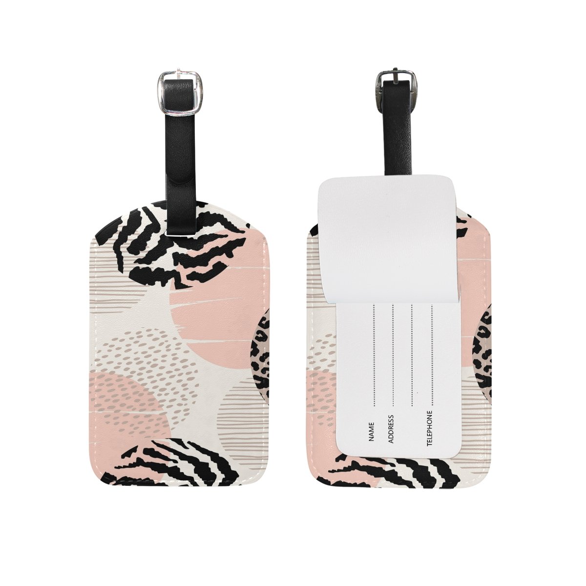 Stylish Leopard Print & Circles Leather Luggage Tag for Suitcases & Bags - Durable Travel Accessory for Women | Perfect for Airports, Vacations & Business Trips