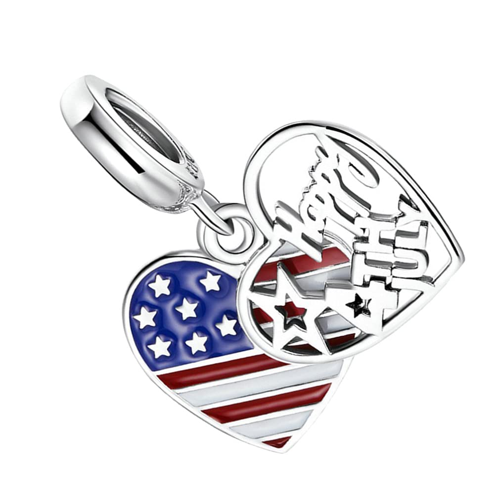 Holibanna 1pc USA Flag Love Charm Bracelet - S925 Sterling Silver Heart Pendant Wrist Chain Accessory for Women | Perfect for 4th of July, Valentine's Day & Patriotic Gifts