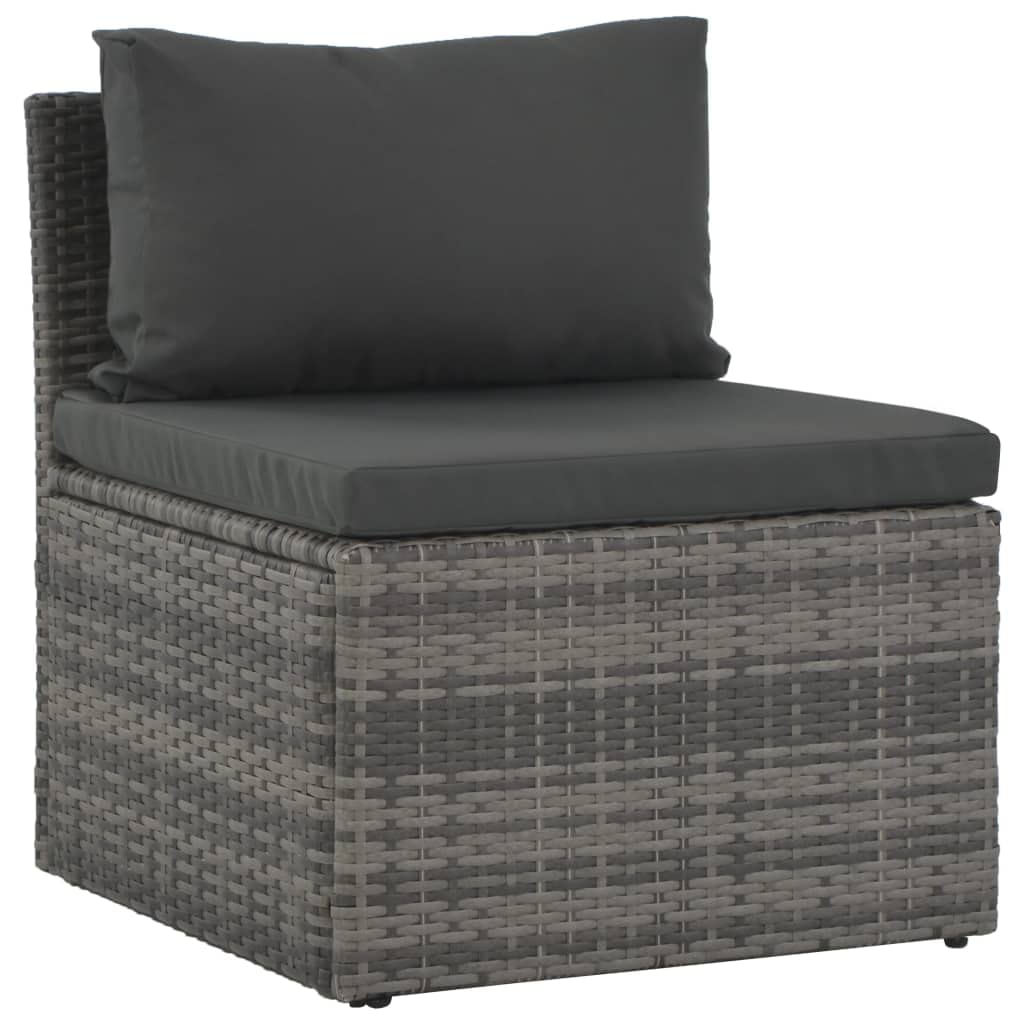vidaXL 4-Piece Patio Lounge Set with Cushions & Coffee Table - Gray PE Rattan Outdoor Sectional Sofa for Garden, Backyard, or Poolside Relaxation | Weather-Resistant Wicker Furniture