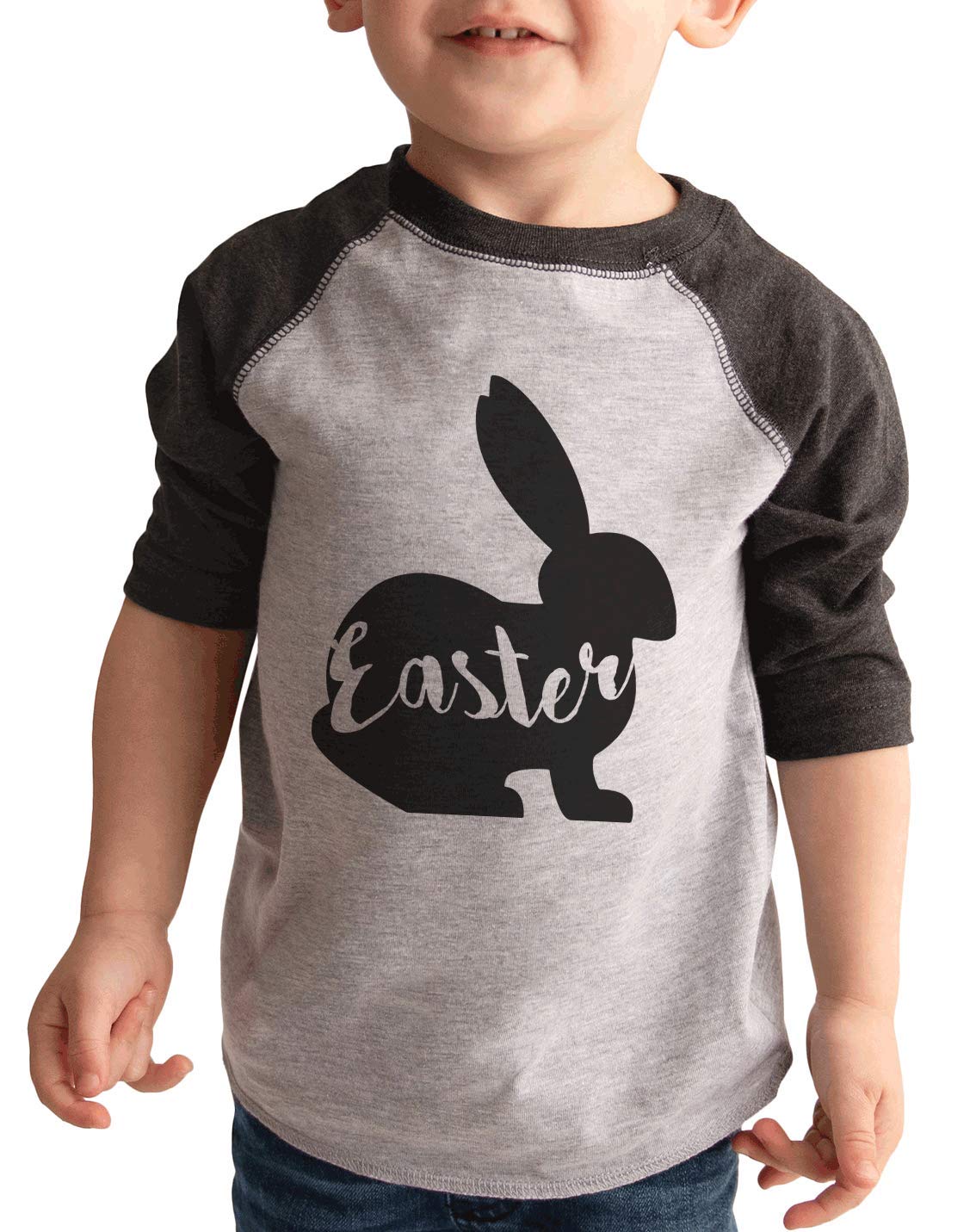 Happy Easter Baby Outfit - 7 ate 9 Apparel Grey Bunny Raglan Tee for Infants | Easter Photo Shoot & Family Gathering Outfit