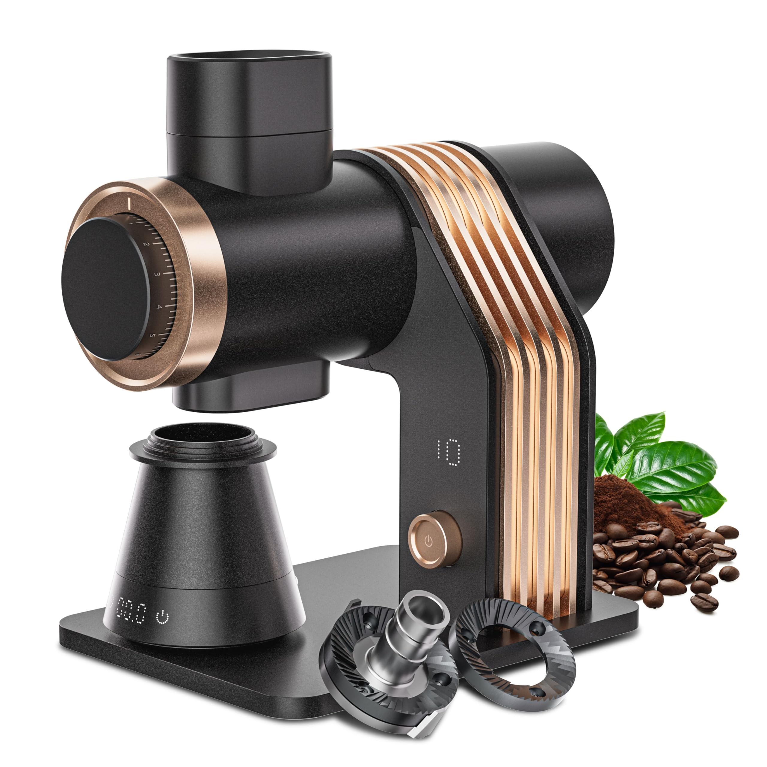 Gevi VelPro 400 Single Dose Coffee Grinder - 64mm Titanium Flat Burr, Variable Speed & Stepless Adjustment for Espresso, Drip, French Press & Cold Brew - Black Gold - Perfect for Home Baristas & Coffee Enthusiasts