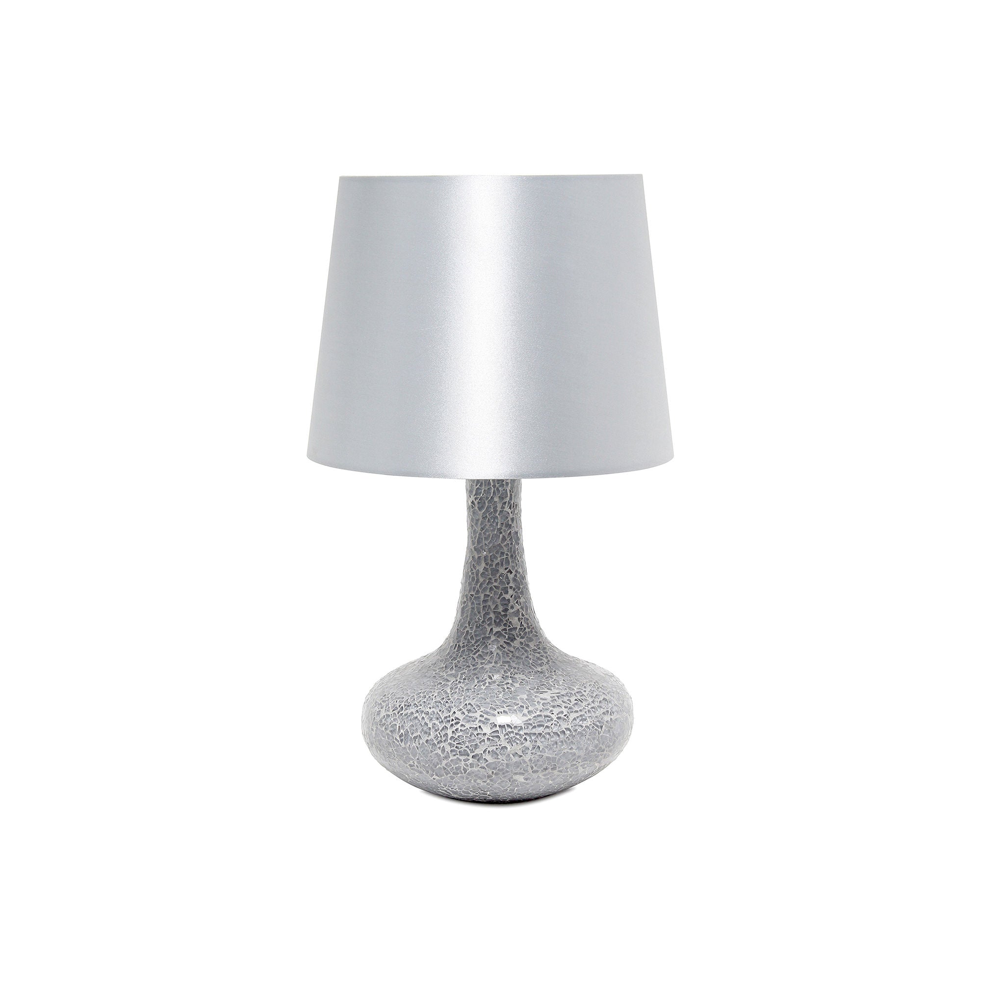 National Brand Mosaic Tiled Glass Genie Table Lamp with Fabric Shade - Gray - Perfect for Bedroom Nightstand, Living Room End Table or Office Desk Lighting