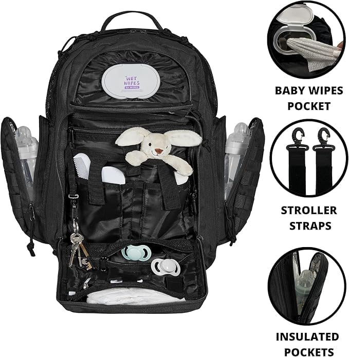 Phil & Jack Tactical Military Style Dad Diaper Backpack - Baby Changing Station Diaper Bag for Men & Women (Black) | Perfect for Parenting, Travel & Outdoor Adventures