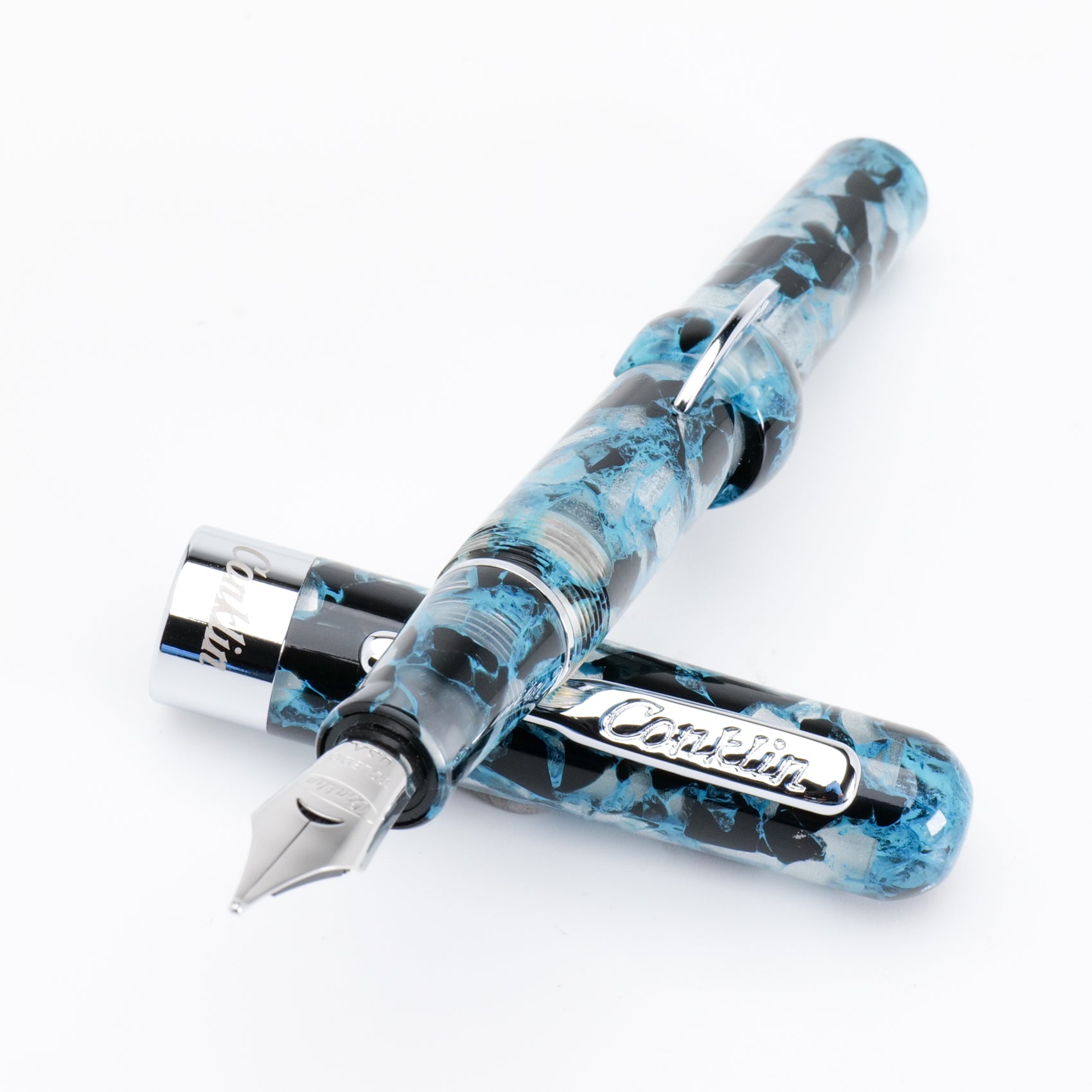 Conklin Mark Twain Crescent Filler Fountain Pen - Blue Array - Premium Writing Instrument for Calligraphy, Journaling & Gift Giving