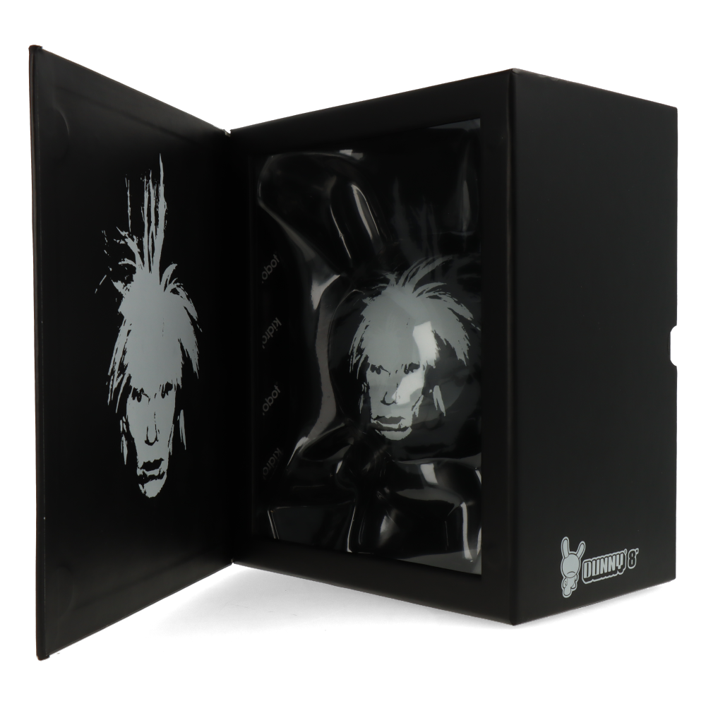 Limited Edition Andy Warhol Fright Wig Self Portrait 8 Dunny Figure - Monochrome Art Collectible for Home Decor & Pop Art Enthusiasts