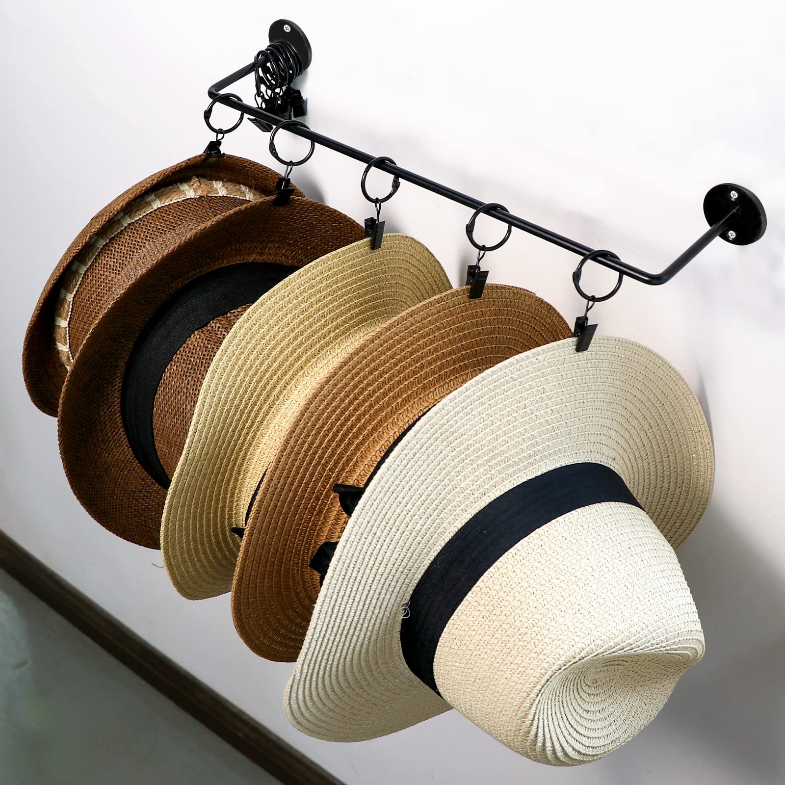 24-Hook Metal Baseball Cap Organizer - Wall Mounted Hat Rack for Closet Storage (2 Pack) | Perfect for Bedroom, Entryway & Laundry Room Organization