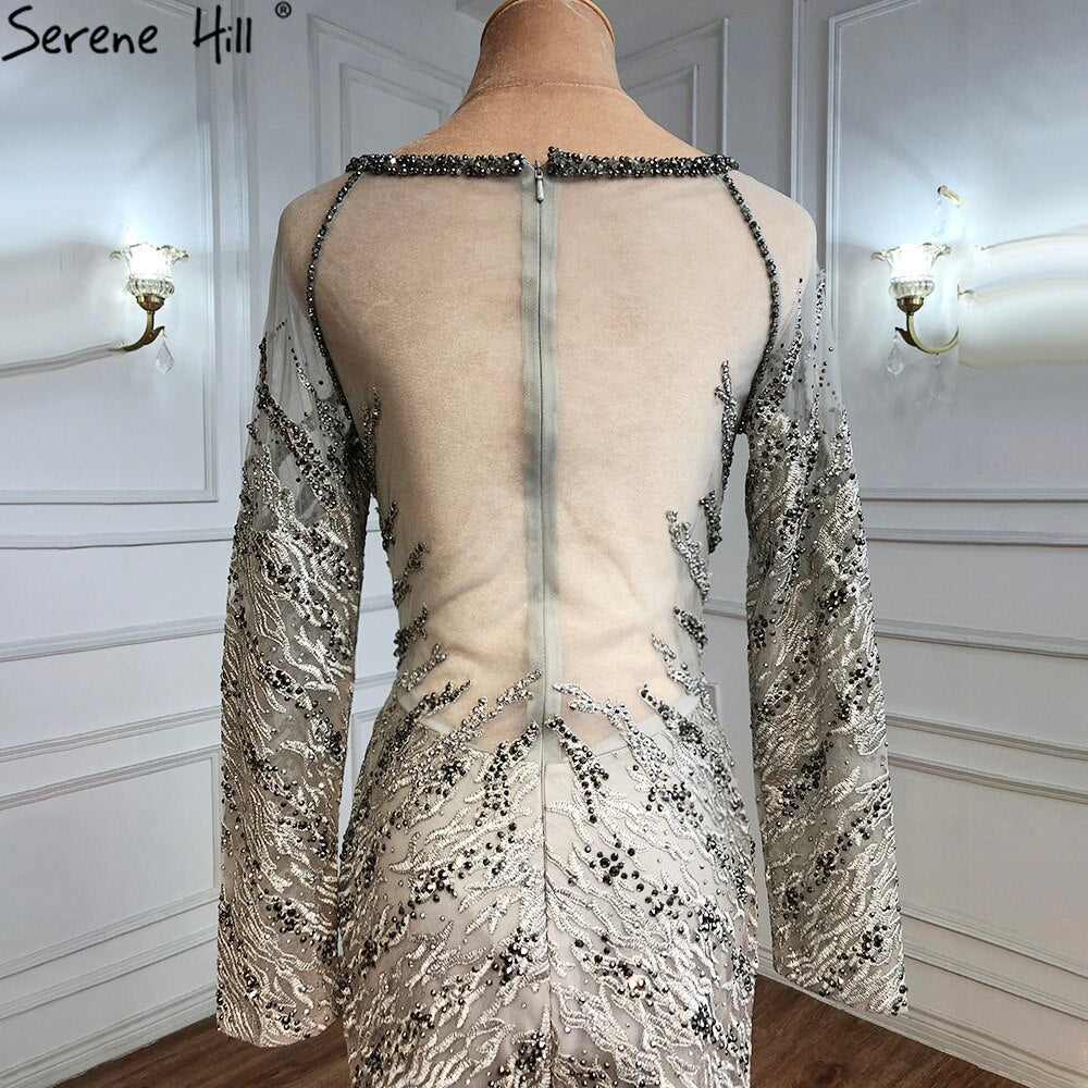 Elegant Muslim Grey Mermaid Evening Dress with Lace & Crystal Beading for Women - 2025 Party Gown LA71131 | Perfect for Weddings, Galas & Formal Events