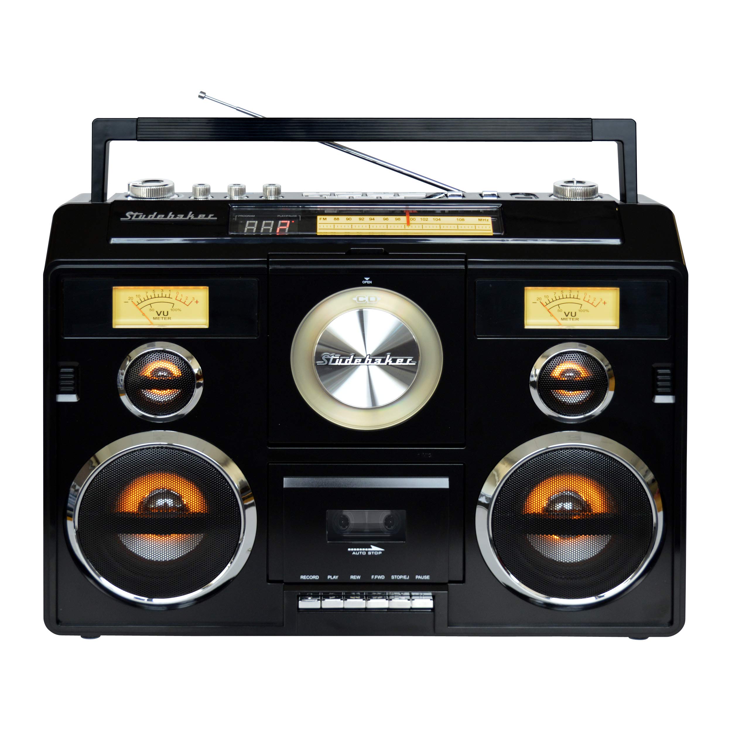 Portable Stereo Sound System with Bluetooth, CD Player, AM/FM Radio & Cassette Recorder - Black | Wireless Music Streaming for Home, Office & Outdoor Parties