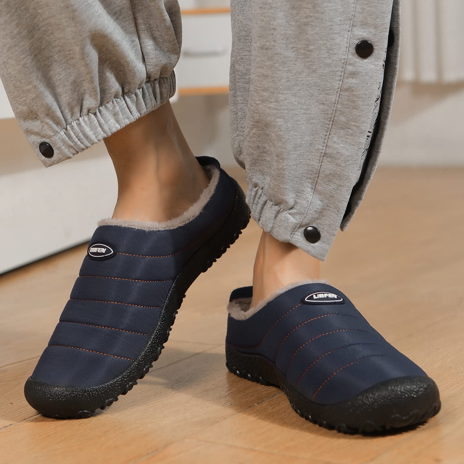 UBFEN Men's & Women's Winter Warm Fuzzy Plush Slippers - Non-Slip Rubber Sole Indoor/Outdoor House Shoes for Cozy Home, Office, and Patio Use