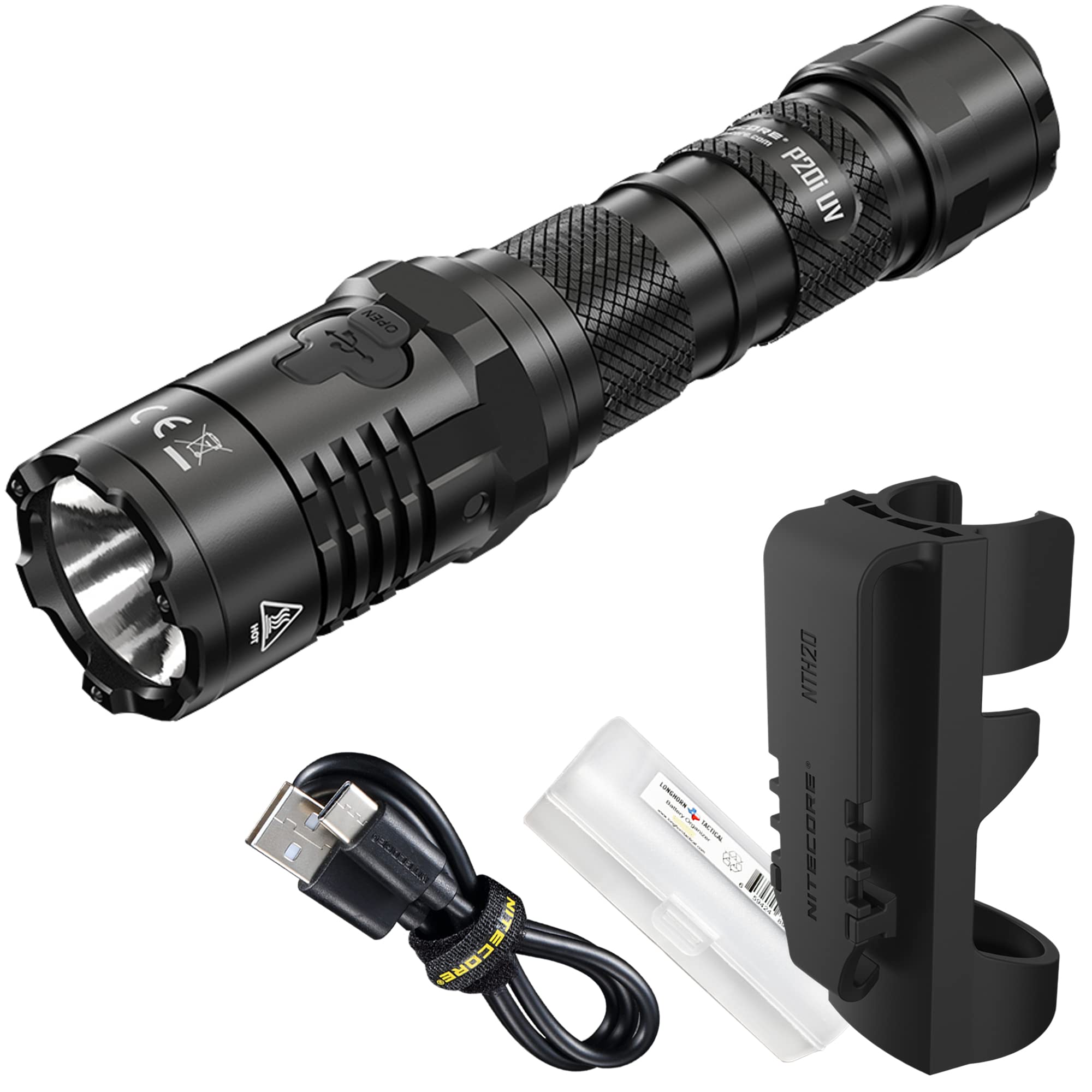 Nitecore P20i UV 1800 Lumen USB-C Rechargeable Tactical Flashlight with UV Black Light - Waterproof LED Torch for Camping, Hunting, Emergency & Outdoor Adventures | Includes LumenTac Organizer