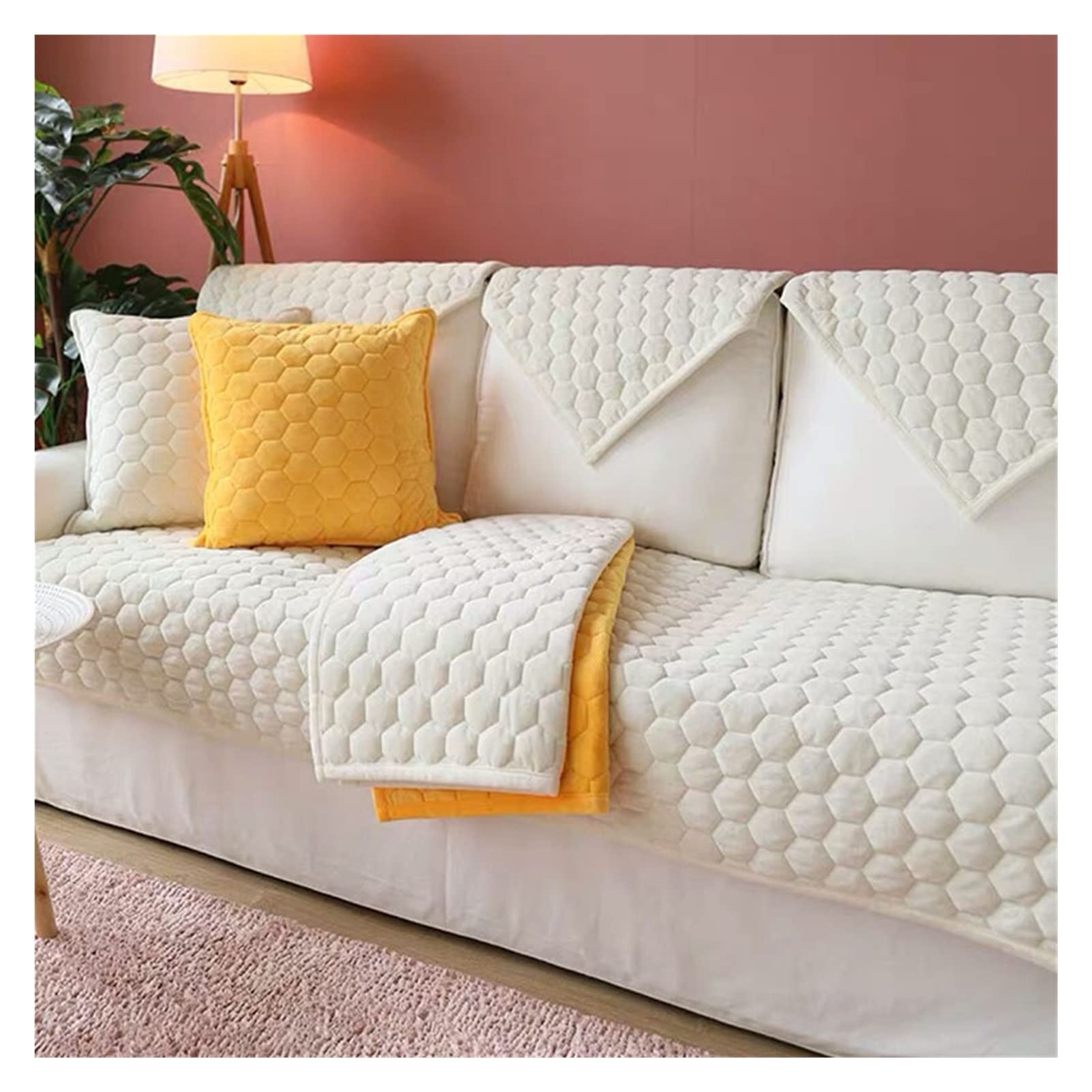 Premium Thick Plush Sofa Cover - Non-Slip Furniture Protector & Decor for Living Room Couches - 90x180cm (35x71in) Off-White Sofa Slipcover - Perfect for Bay Window Seats, Sectionals & Pet-Friendly Homes