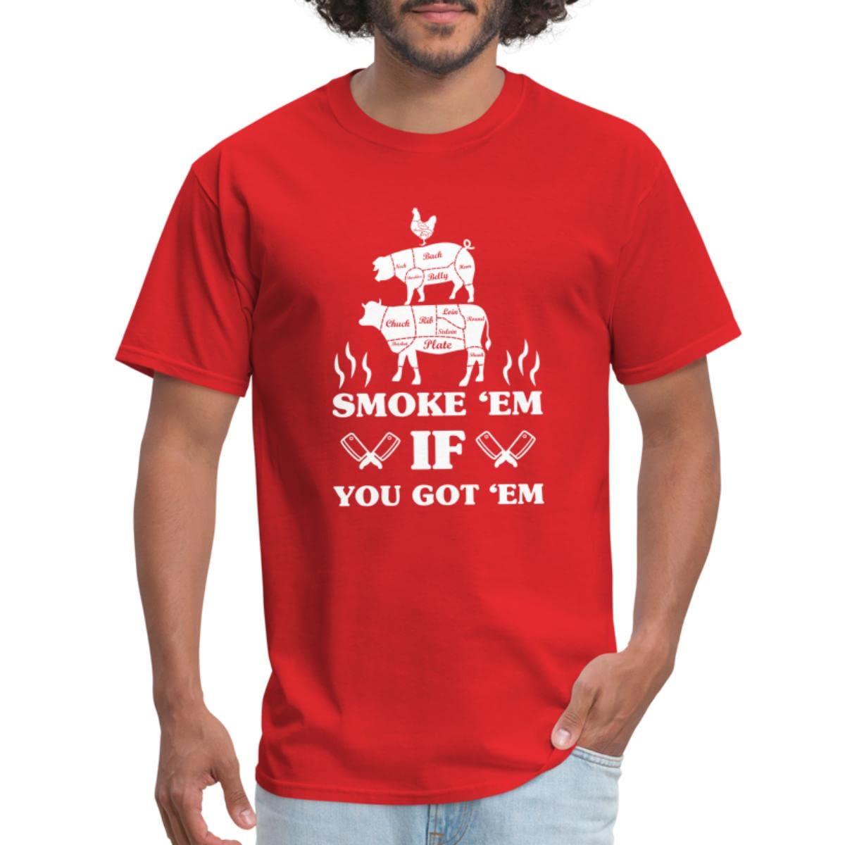 Funny BBQ T-Shirt for Men - Cow Pig Chicken Smoke 'em Design - Perfect for Grilling, Barbecue Parties & Casual Wear