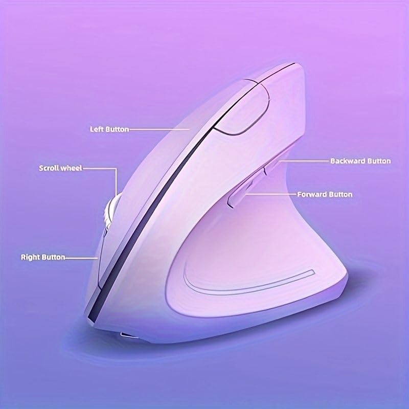 ASOYIOL Ergonomic Wireless Vertical Mouse - Purple, 6 Buttons, 1000/1200/1600 DPI, USB Receiver, Right-Handed Design for Laptop & PC - Perfect for Office Work, Gaming & Reducing Wrist Pain