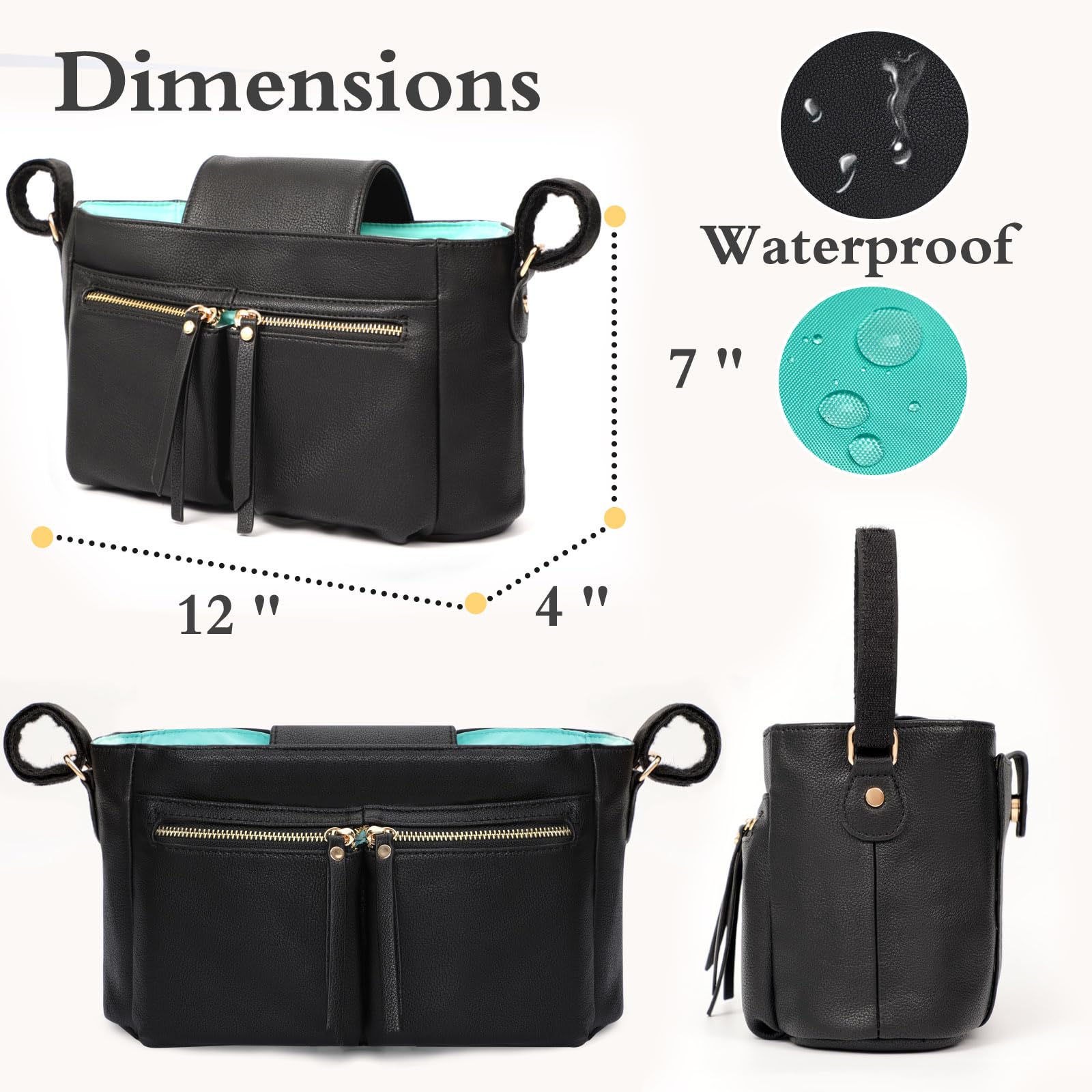 MOMINSIDE Premium Diaper Bag Backpack for Parents - Large Leather Baby Bag with 6 Insulated Pockets, Stroller Organizer & 2 Insulated Cup Holders - Perfect for Travel, Daycare & Family Outings