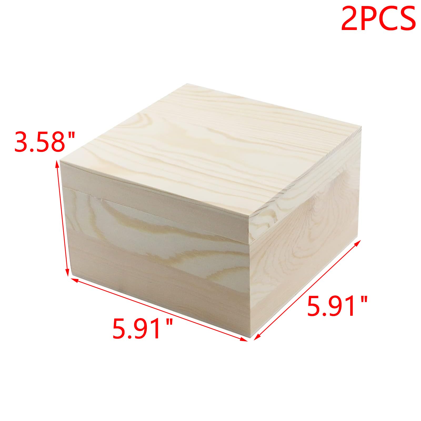 MY MIRONEY 2-Pack Unfinished Wooden Storage Box with Lid - 5.91