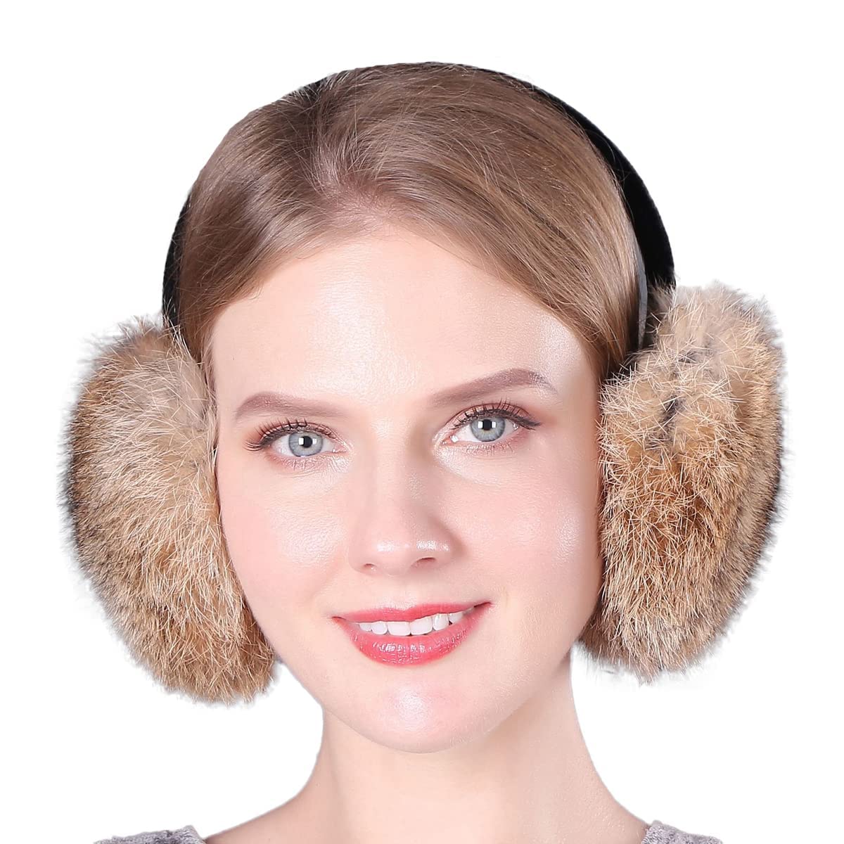 YJZQ Women's Fluffy Faux Rabbit Hair Earmuffs - Foldable Winter Ear Warmers for Ladies, Soft Thermal Ear Protector for Outdoor Activities, Running, Skiing & Cold Weather Fashion Accessory
