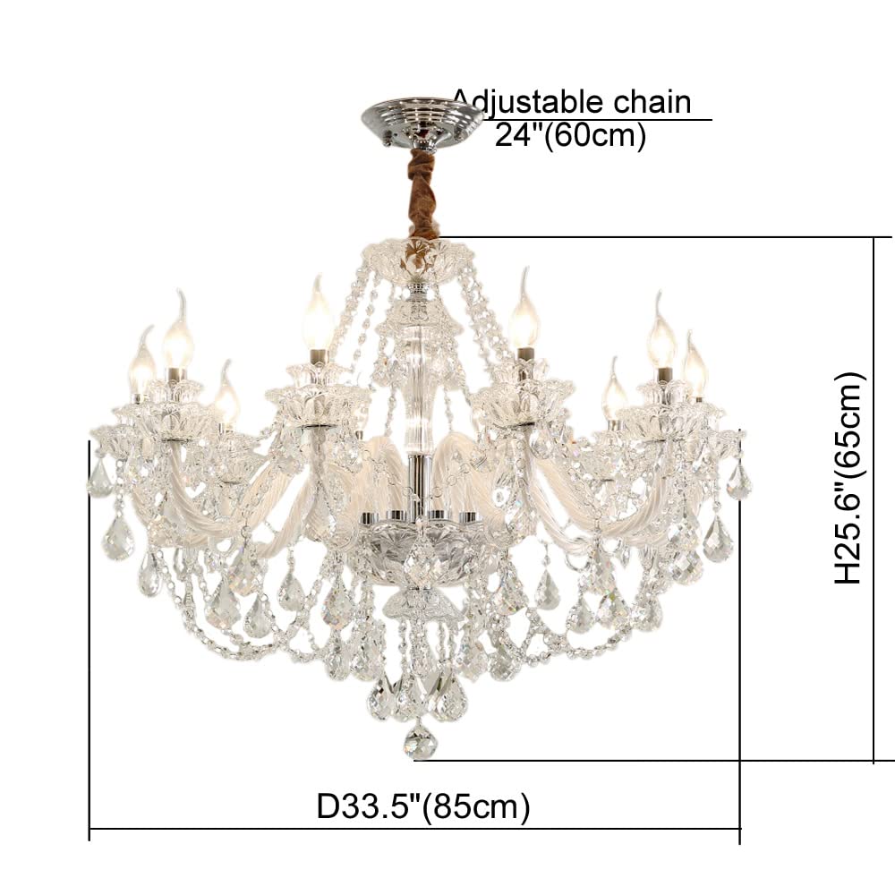 **K9 Clear Crystal Chandelier - 10-Light E12 Bulb Pendant Lighting Fixture for Dining Room, Living Room, Bedroom - Modern Ceiling Light 32 Inches - Perfect for Weddings, Parties & Home Decor**