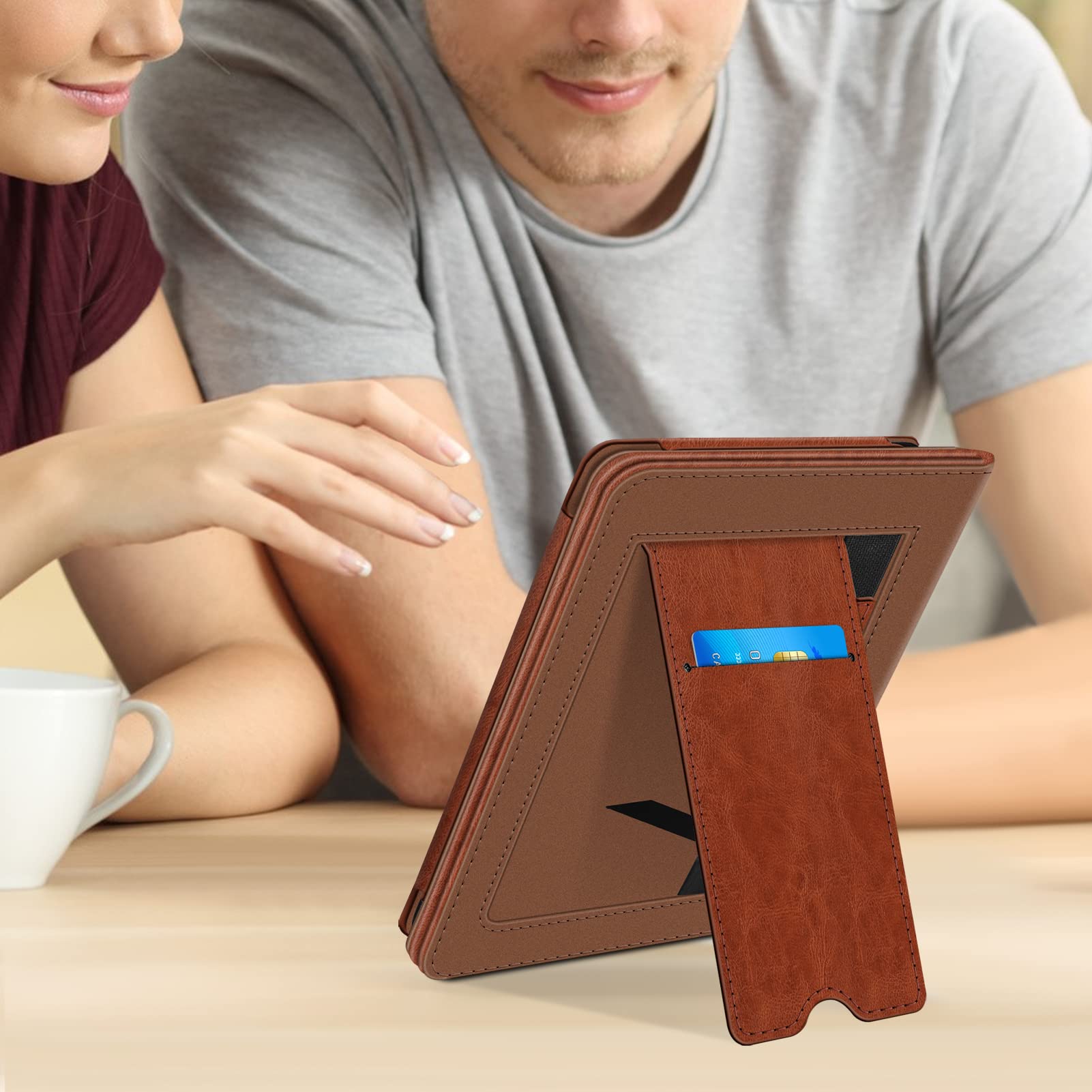 Fintie Stand Case for Kindle 11th Generation (2024/2022 Release) - Premium PU Leather Cover with Auto Sleep/Wake, Card Slot & Hand Strap - Vintage Brown - Perfect for Reading, Traveling and Daily Commute