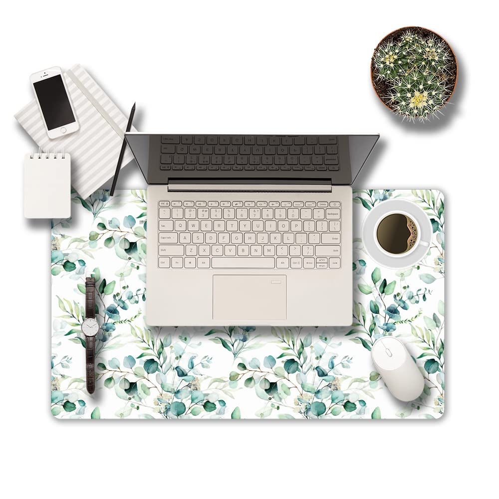 XXL Extended Gaming Mouse Pad with Non-Slip Rubber Base - Waterproof Large Keyboard Mat for Work, Office & Home - Eucalyptus Leaf Floral Design Desk Decor | Perfect for PC Gaming, Writing & Workspace Organization