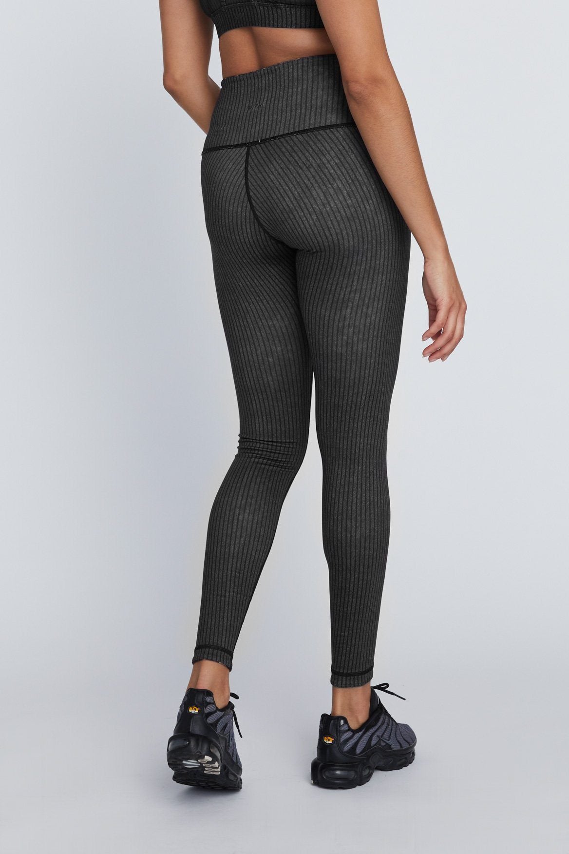High Waist Reversible Leggings for Women - Black & Grey Striped Yoga Pants - Comfortable Workout Leggings for Running, Gym & Lounge Wear