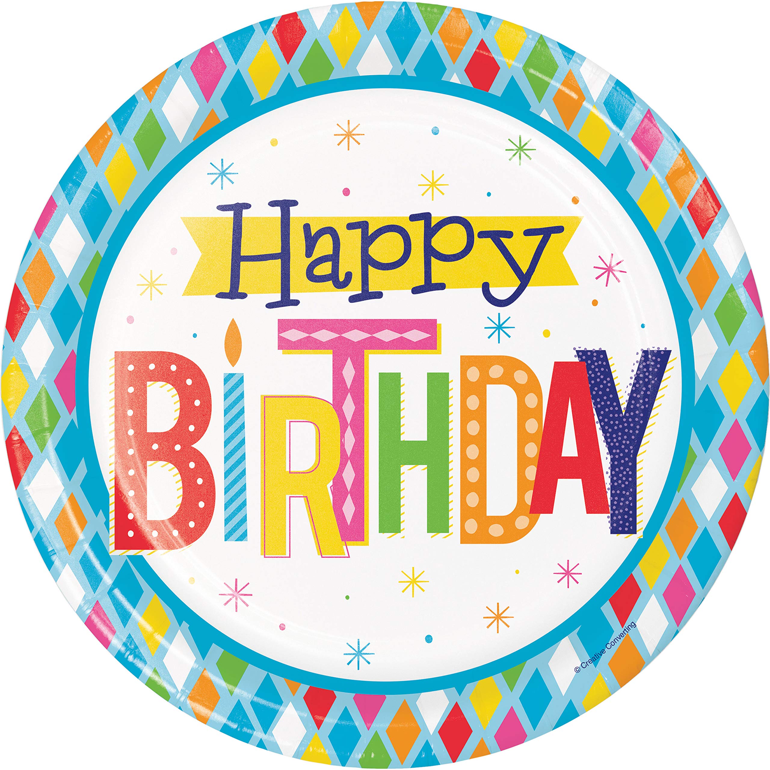 Creative Converting Bright Birthday Paper Plates - 8 Count Pack | Colorful Disposable Party Plates for Birthdays, Celebrations & Special Events
