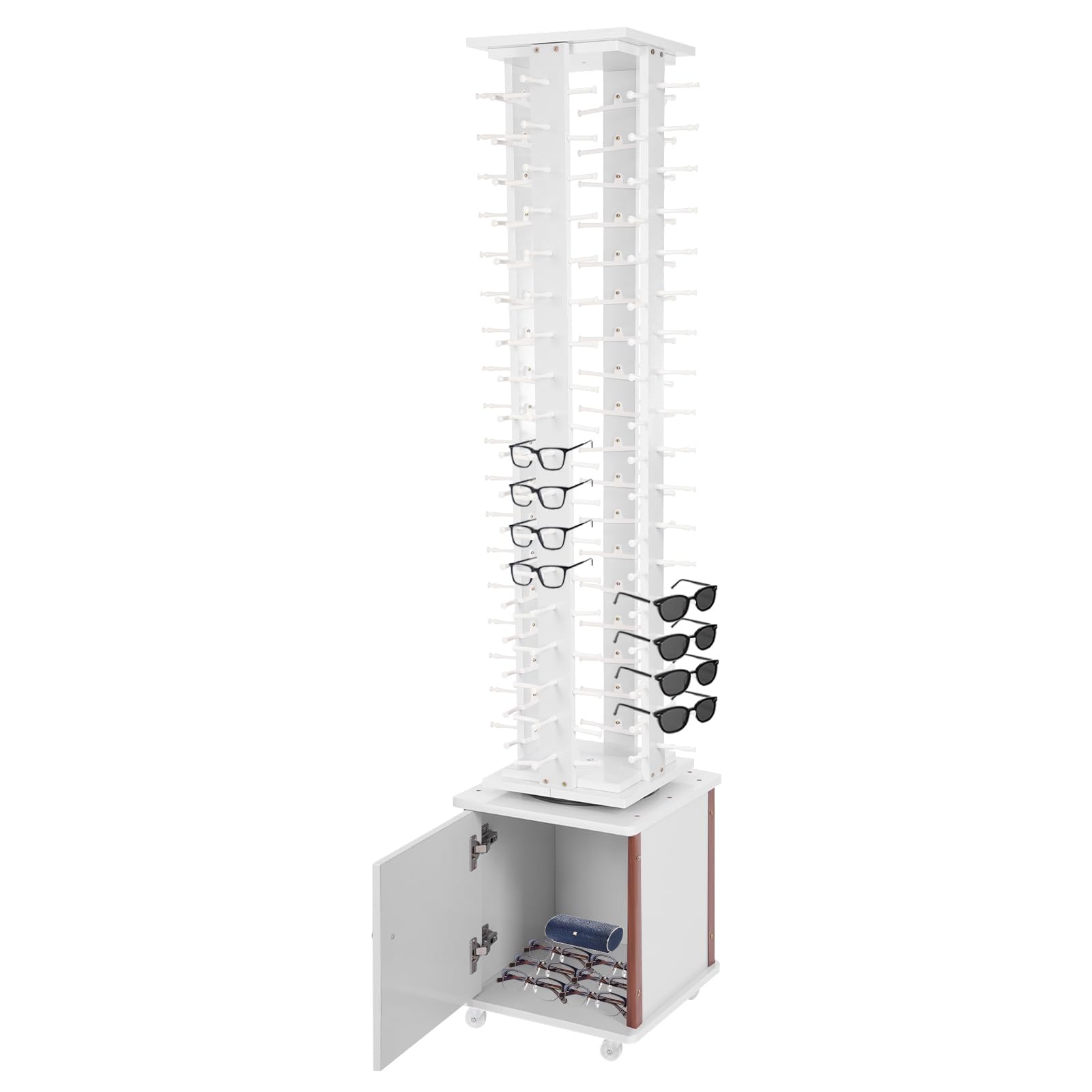 72 Pairs Sunglass Display Stand - 360° Rotating Glasses Holder Rack with Rolling Storage Cabinet - Freestanding Sunglasses Organizer for Retail Stores, Boutiques & Eyewear Shops (White) - Perfect for Eyewear Display, Organization & Customer Browsing