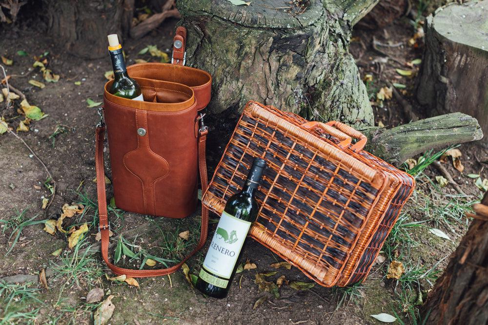 Premium Piel Leather Double Wine Bottle Carrier - Elegant & Durable Gift for Wine Lovers - Perfect for Picnics, Parties & Travel